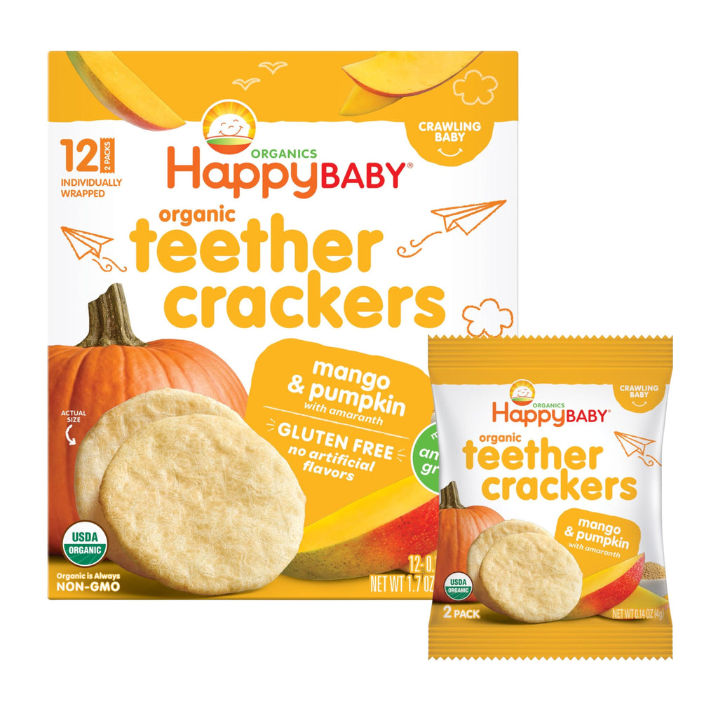 Happy Baby Organics Organic Teether Crackers Gluten Free Mango & Pumpkin with Amaranth 12-0.14 oz Packs