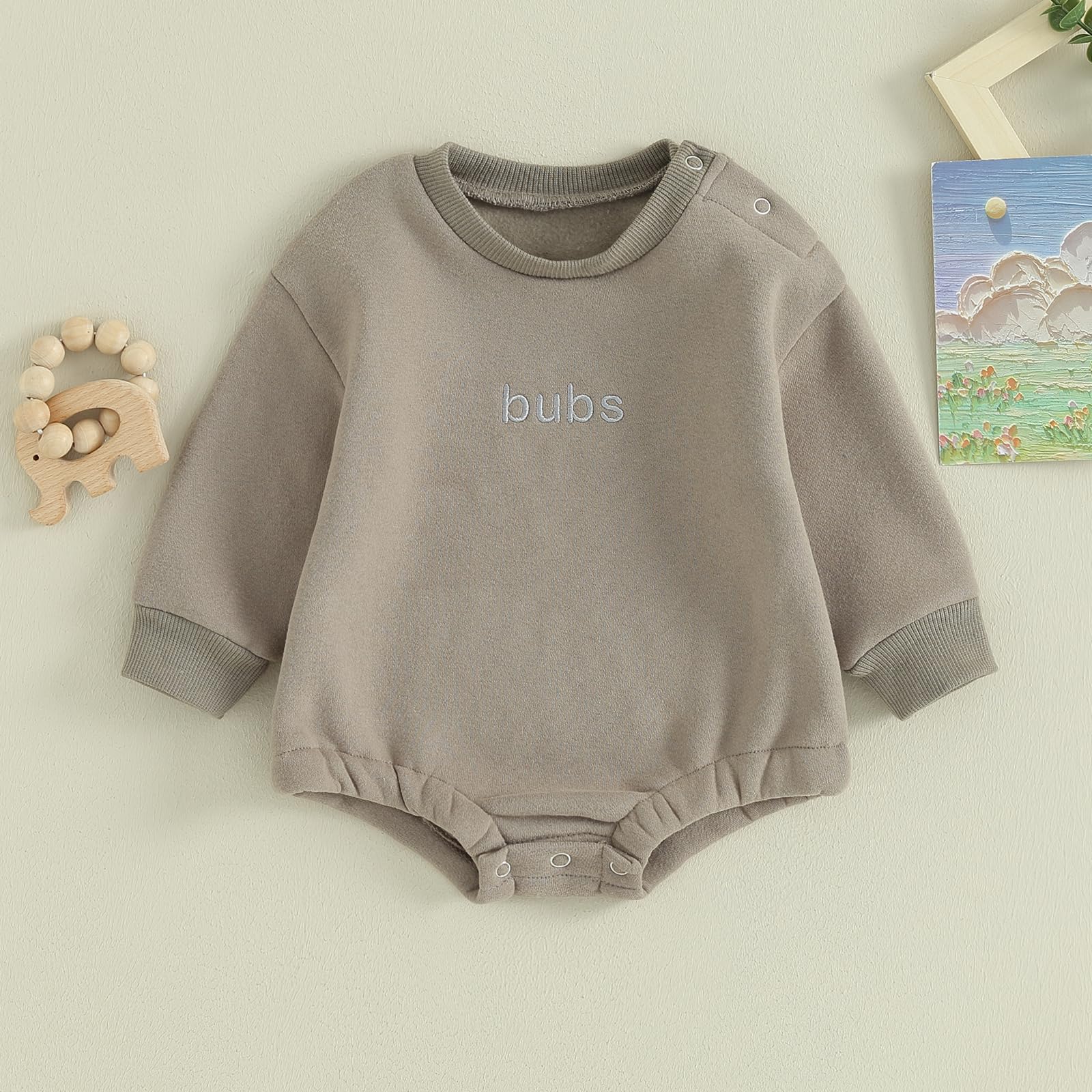 VISGOGO Newborn Infant Baby Boy Oversized Romper Sweater Bodysuits Coming Home Outfit Neutral Clothes Bubs-Gray 3-6 Months