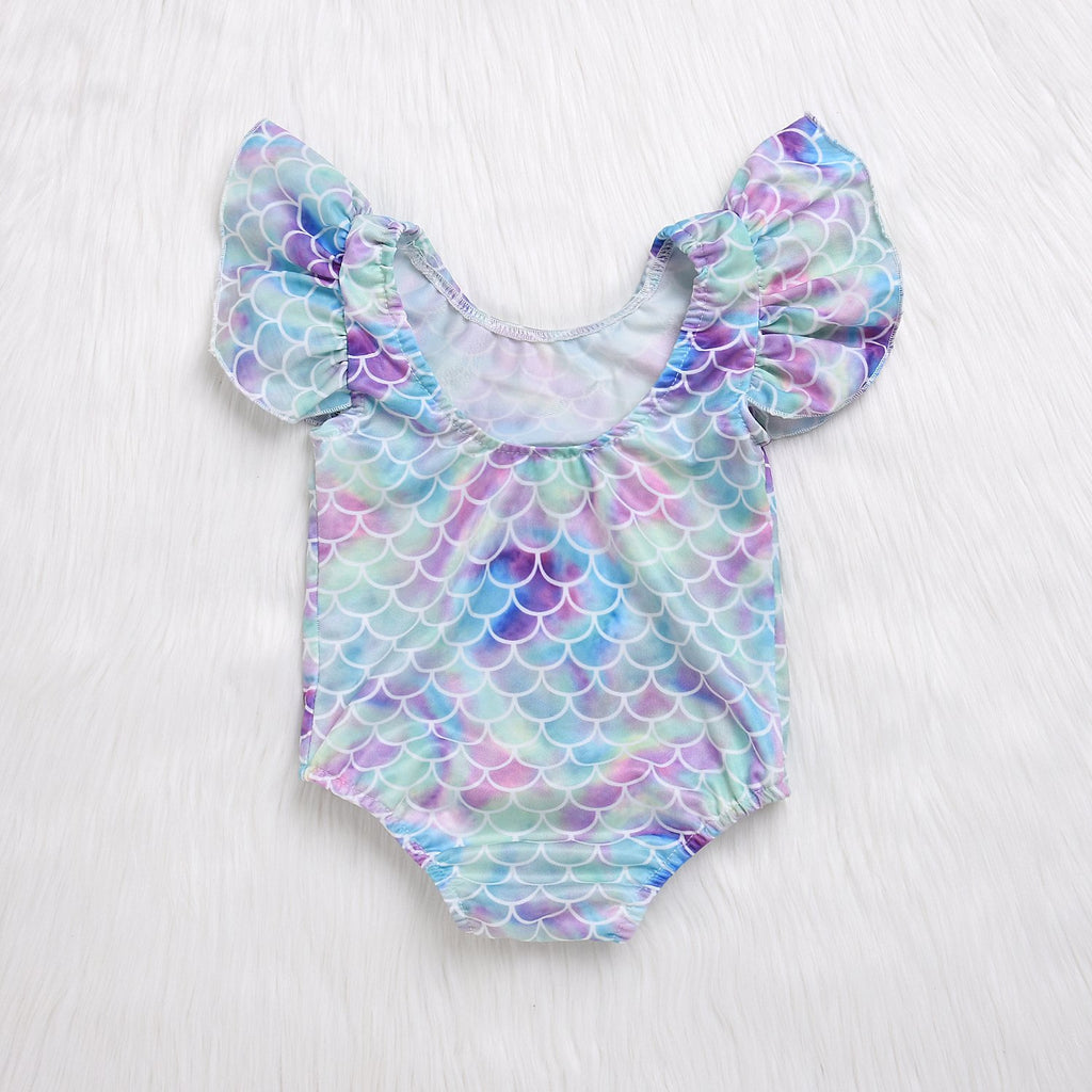 Toddler Girl Baby Ruffles Mermaid Fish Scale Swimsuit One Piece Swimwear Bathing Sunsuit (One Piece, 3-4years)