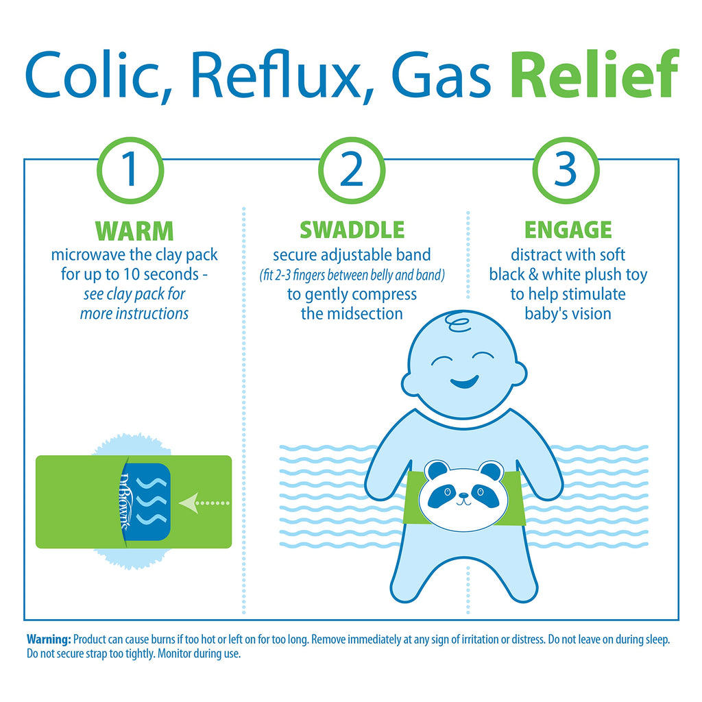 Dr. Brown’s Anti-Colic Options+ Narrow Baby Bottles, 4oz 4-Pack and Infant Gripebelt for Natural Colic Gas and Upset Stomach Relief in Babies and Toddlers, 0-3m, Panda