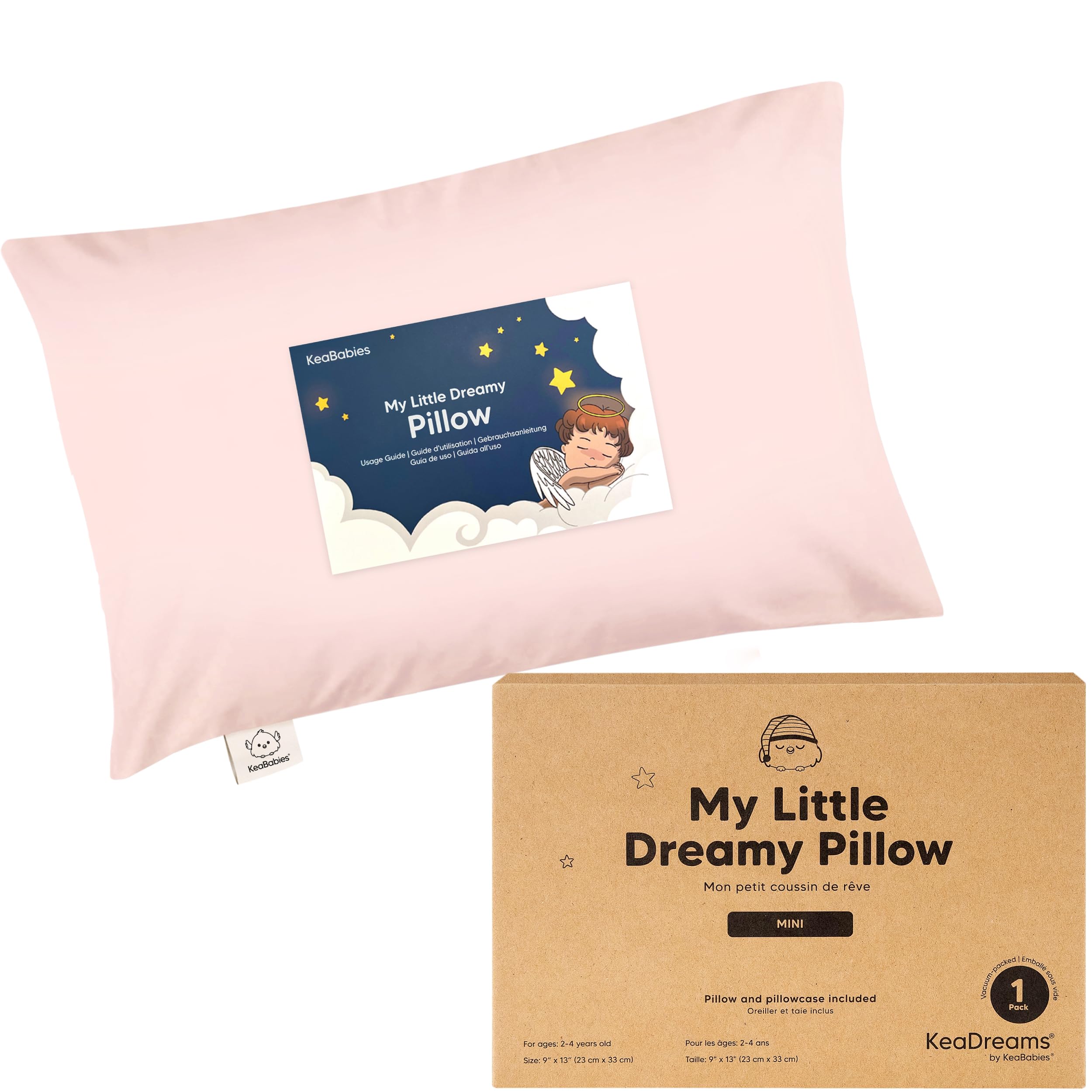 Mini Toddler Pillow with Pillowcase, 9x13 My Dreamy Pillow (Mist Pink)