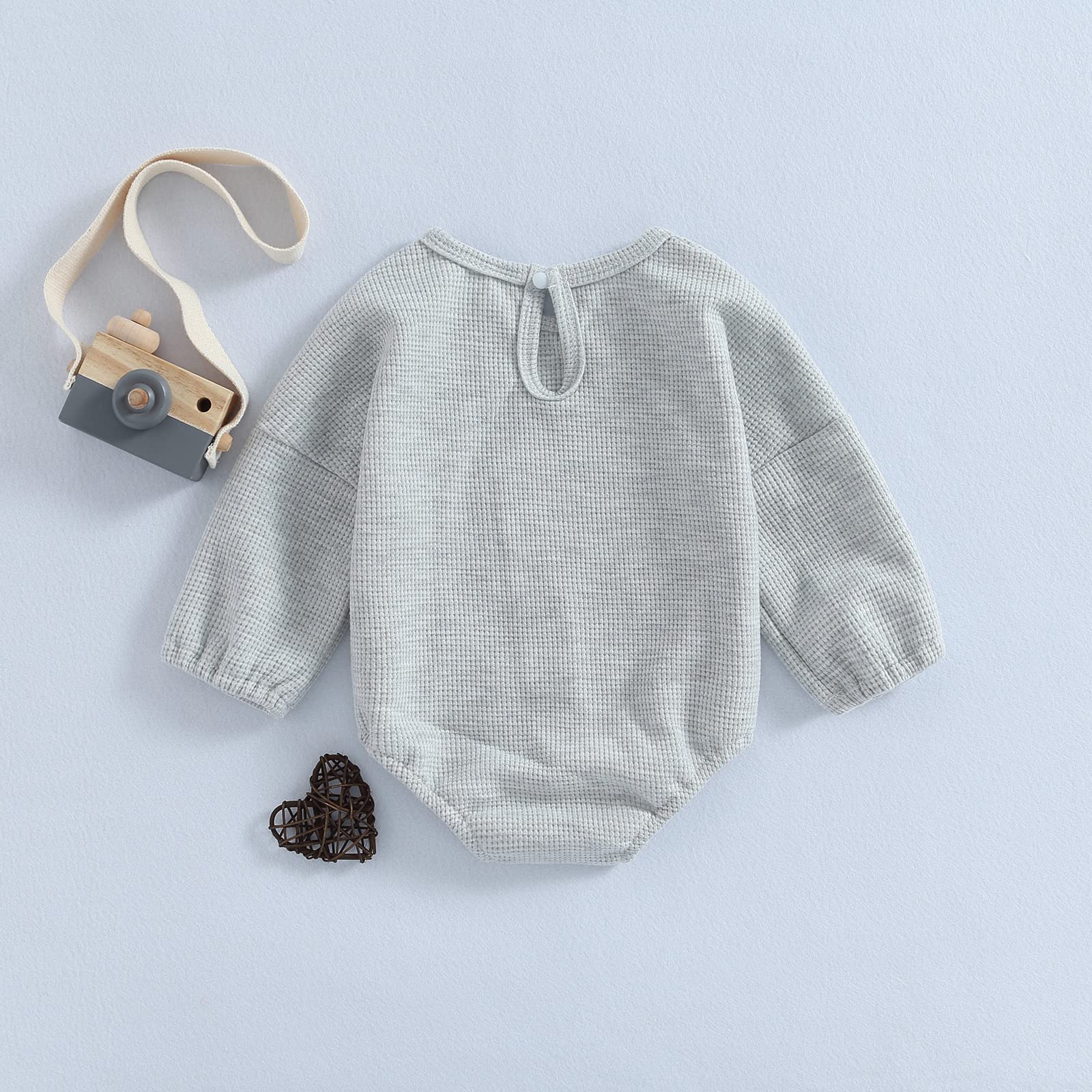 Cute Baby Sweatshirt Romper Waffle Knit Baby Clothes Infant Girl Boy Fall Winter Outfits (Gray, 18-24 Months)