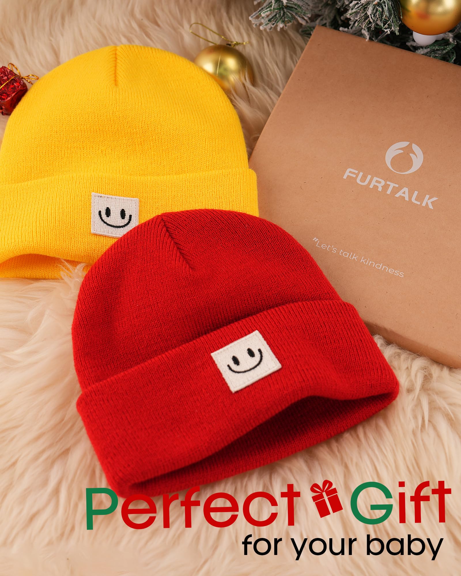 FURTALK Baby Beanie 2 Pack Toddler Winter Hat Embroidered Knit Cap Ages 0-8