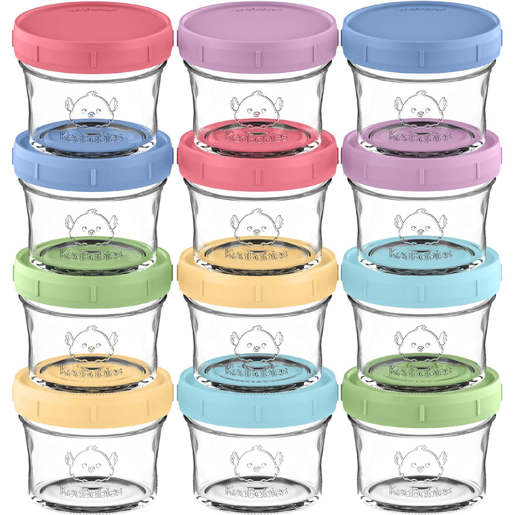 KeaBabies 12pk 4oz Glass Baby Food Containers with Lids, Leak-Proof (Nord)