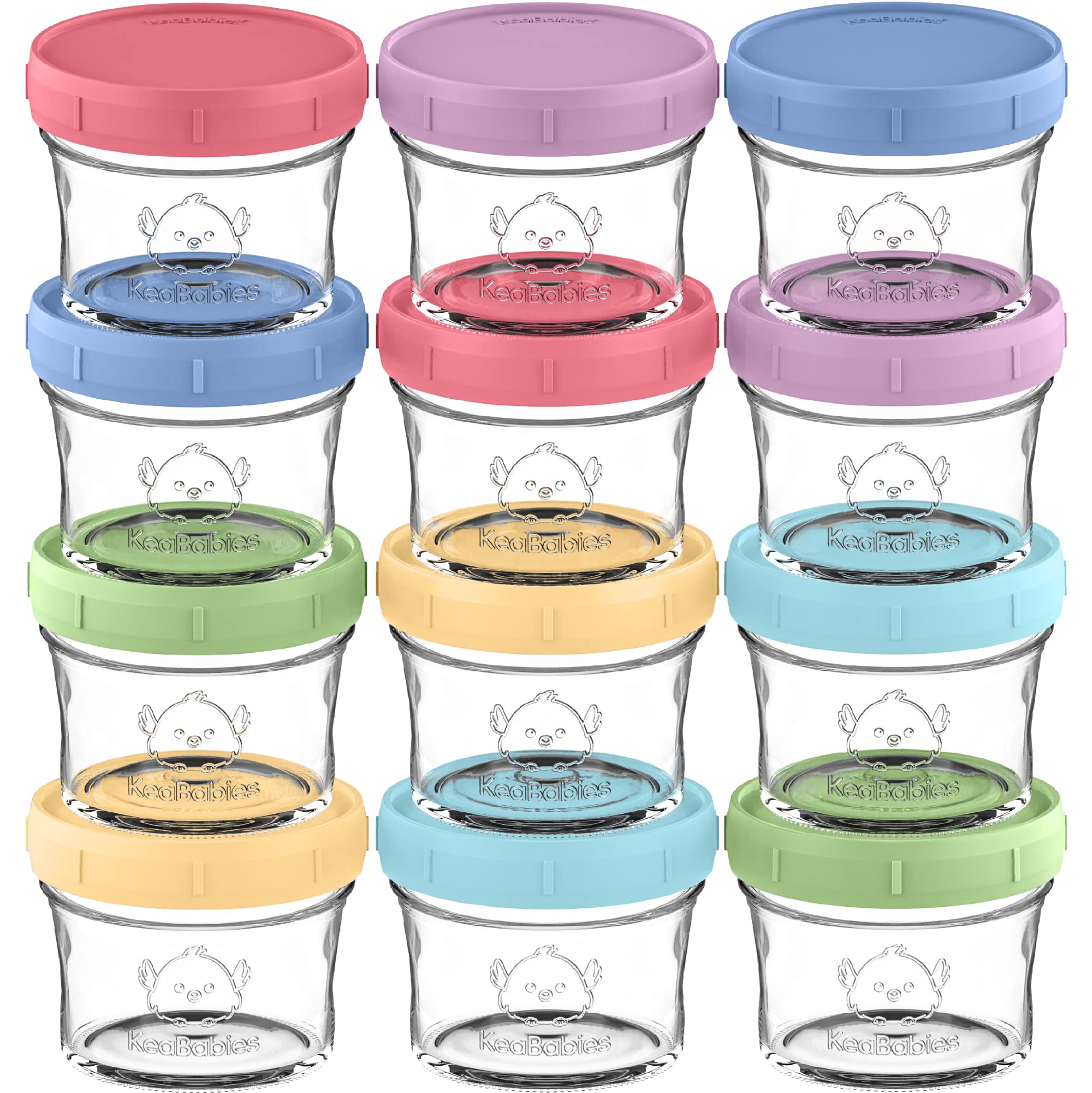 KeaBabies 12pk 4oz Glass Baby Food Containers with Lids, Leak-Proof (Nord)