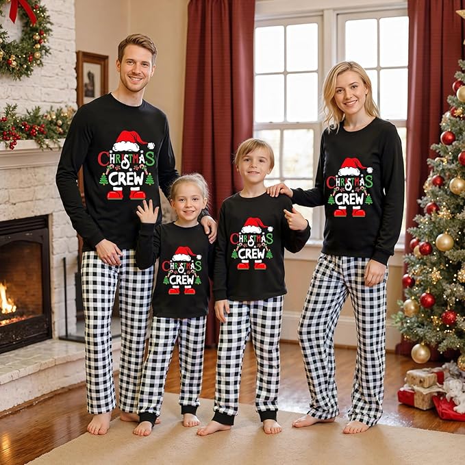 Awoscut Christmas Family Matching Pajamas Christmas Pjs Holiday Nightwear Sleepwear Sets Long Sleeve Pjs