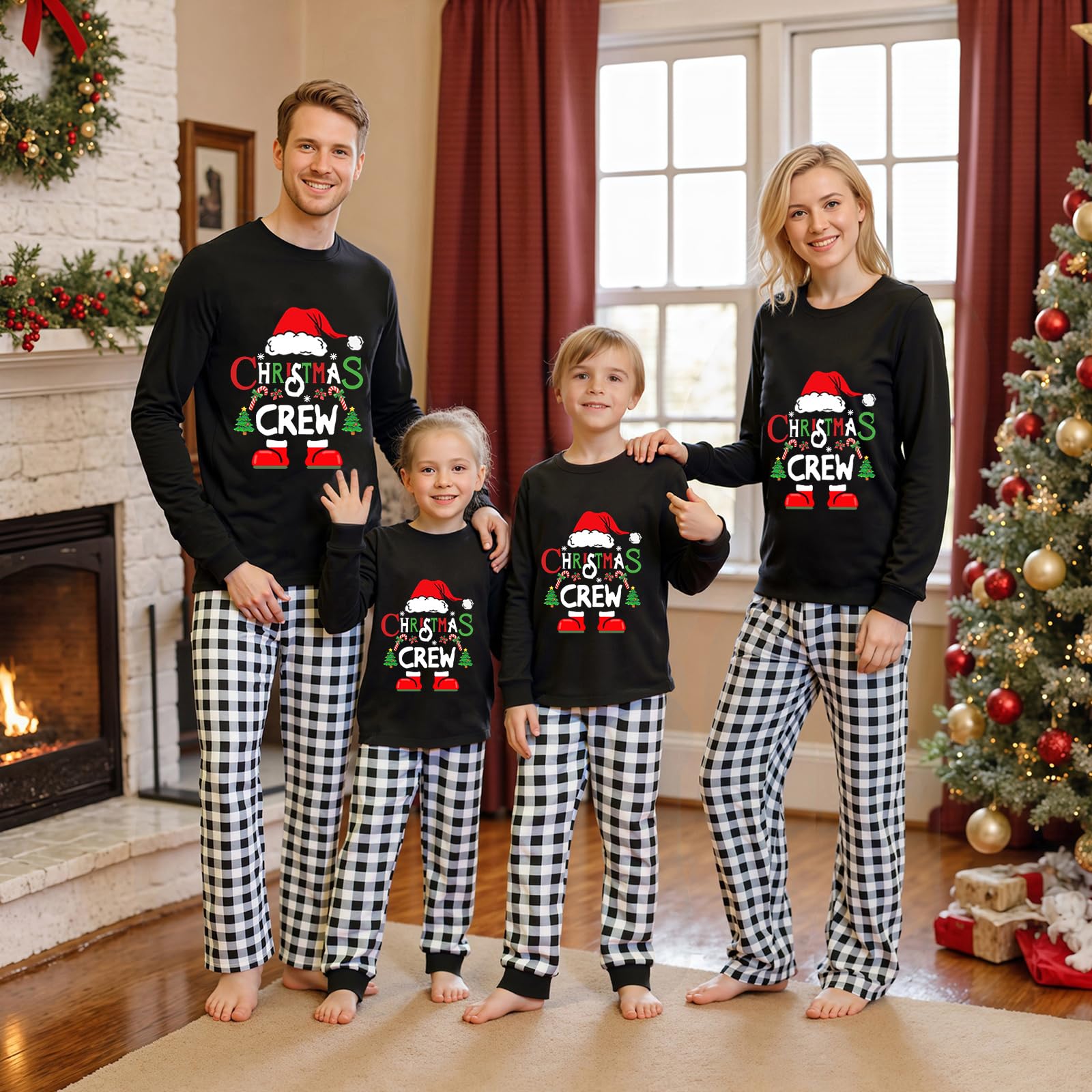 Awoscut Christmas Family Matching Pajamas Christmas Pjs Holiday Nightwear Sleepwear Sets Long Sleeve Pjs(kz-2, Mom, L)
