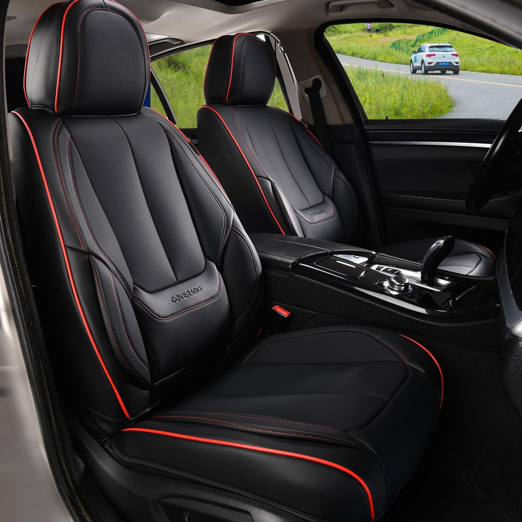 Coverado Car Seat Covers, Seat Covers for Cars, Waterproof Leather Auto Seat Protectors, Leather Car Seat Cushion, Car Interiors Accessories Universal Fit for Most Cars