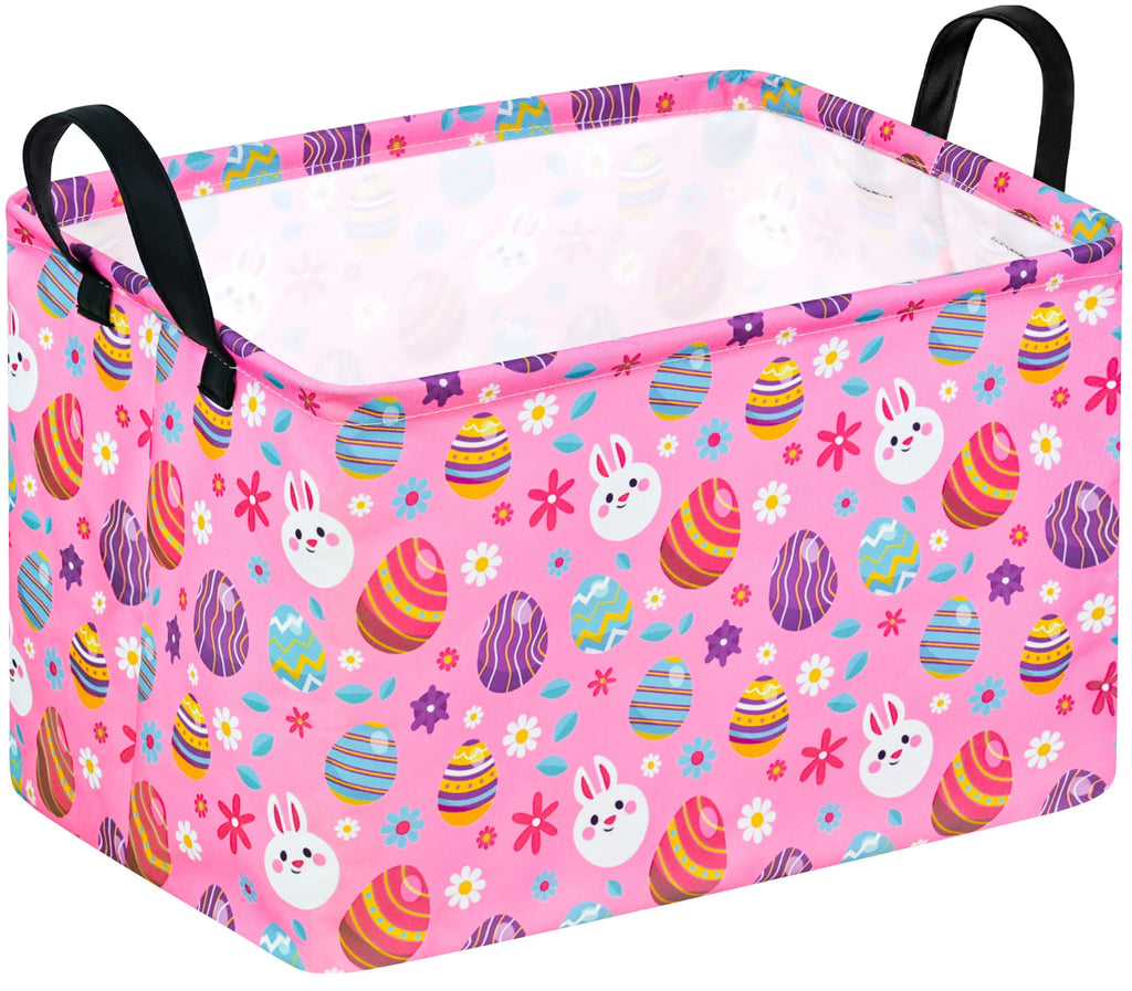 DUYIY Rectangle Gift Storage Basket Home Shelf Storage Basket Organizer Box Clothes Laundry Hamper Nursery Basket Laundry Basket with Handles (Pink egg)