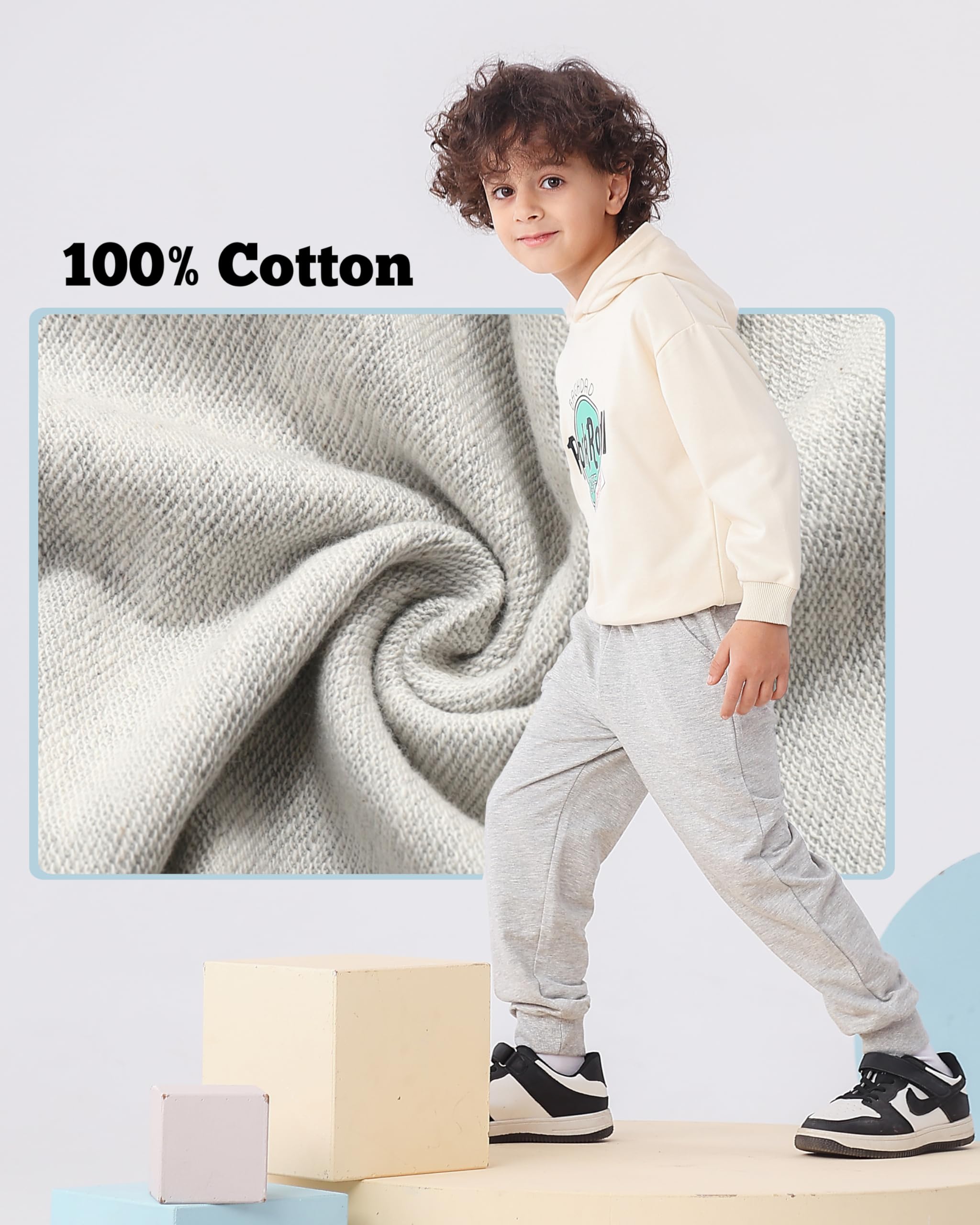 GFQLONG Toddler Boys Pants 100% Cotton Joggers Sweatpants with Pockets 3-4T