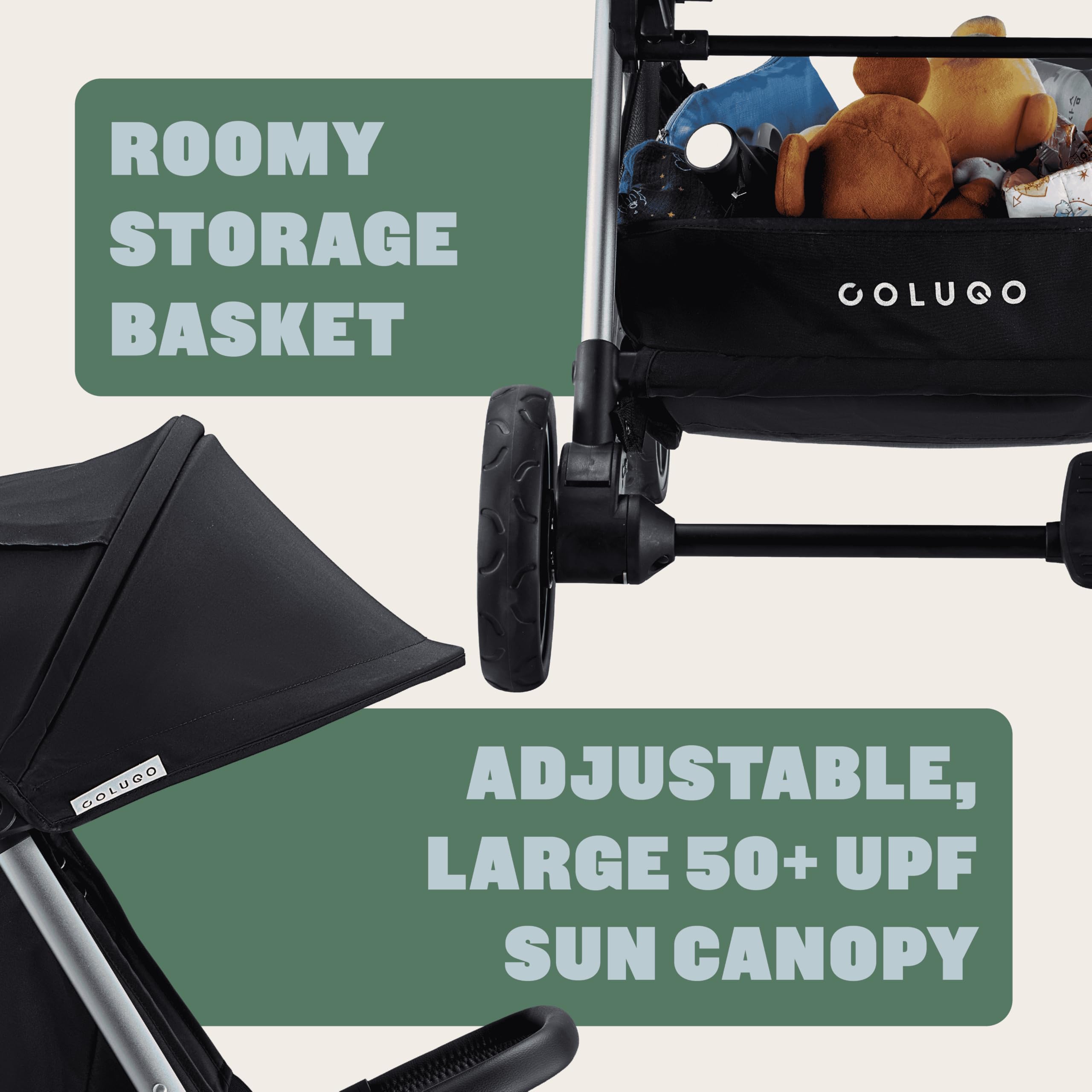 Colugo The One Stroller - Lightweight Easy Fold Compact Toddler and Baby Stroller for Travel, Large Storage Basket, One Hand Fold, Includes Raincover, Bumper Bar, Cupholder (Black)