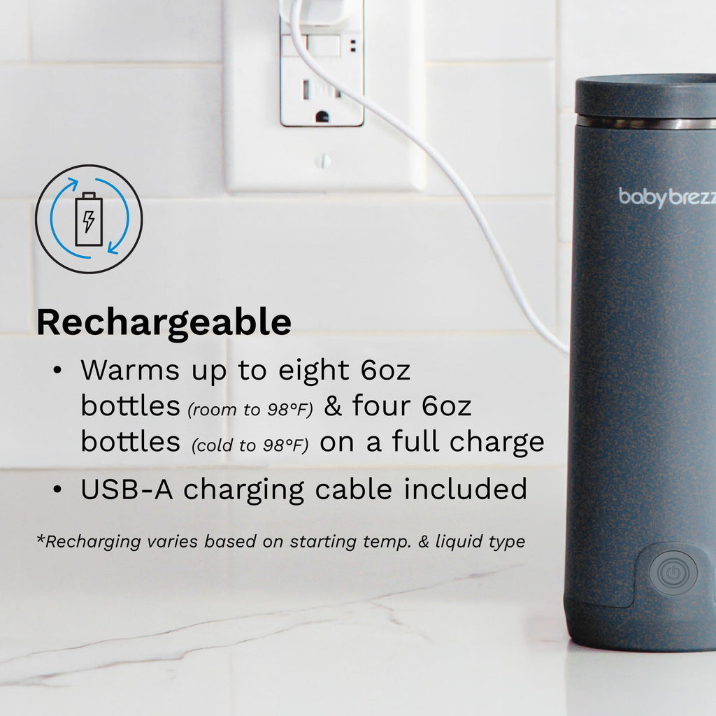 Baby Brezza Portable Warmer – 3X Faster Baby Bottle Warming - Travel Breastmilk and Formula Warmer - Safe, Even Heating - Up to 9oz - No Adapters, Grey