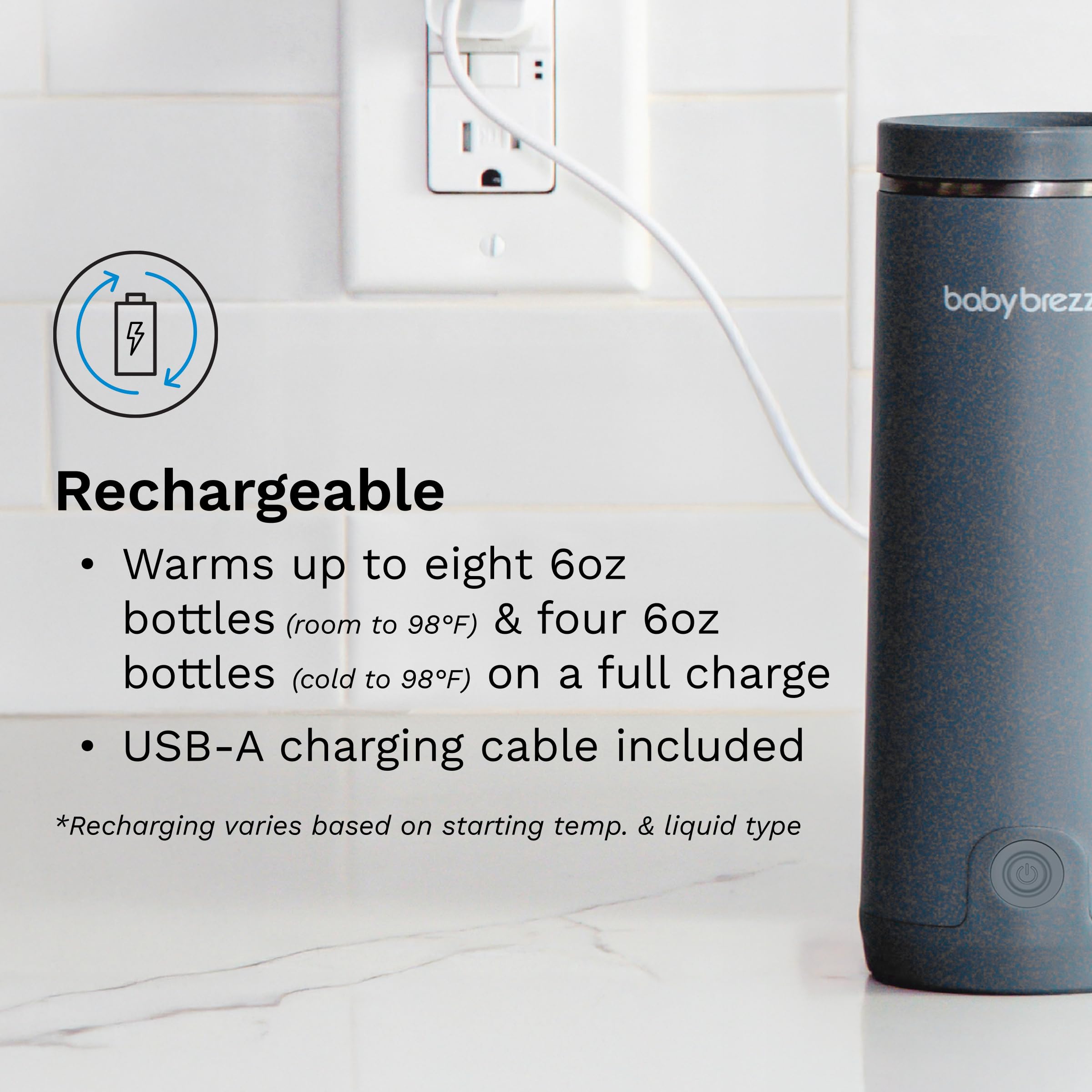Baby Brezza Portable Warmer – 3X Faster Baby Bottle Warming - Travel Breastmilk and Formula Warmer - Safe, Even Heating - Up to 9oz - No Adapters, Grey
