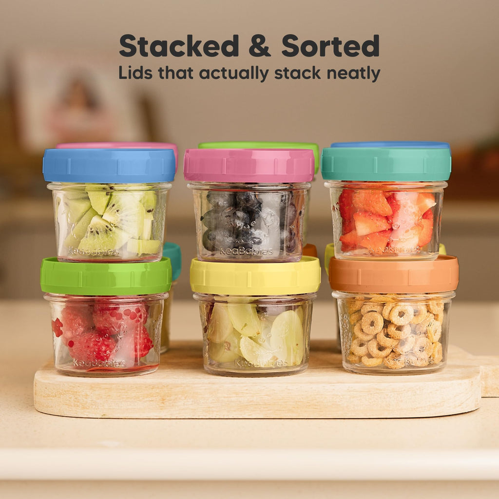 KeaBabies 12pk 4oz Glass Baby Food Containers with Lids, Leak-Proof (Kea)