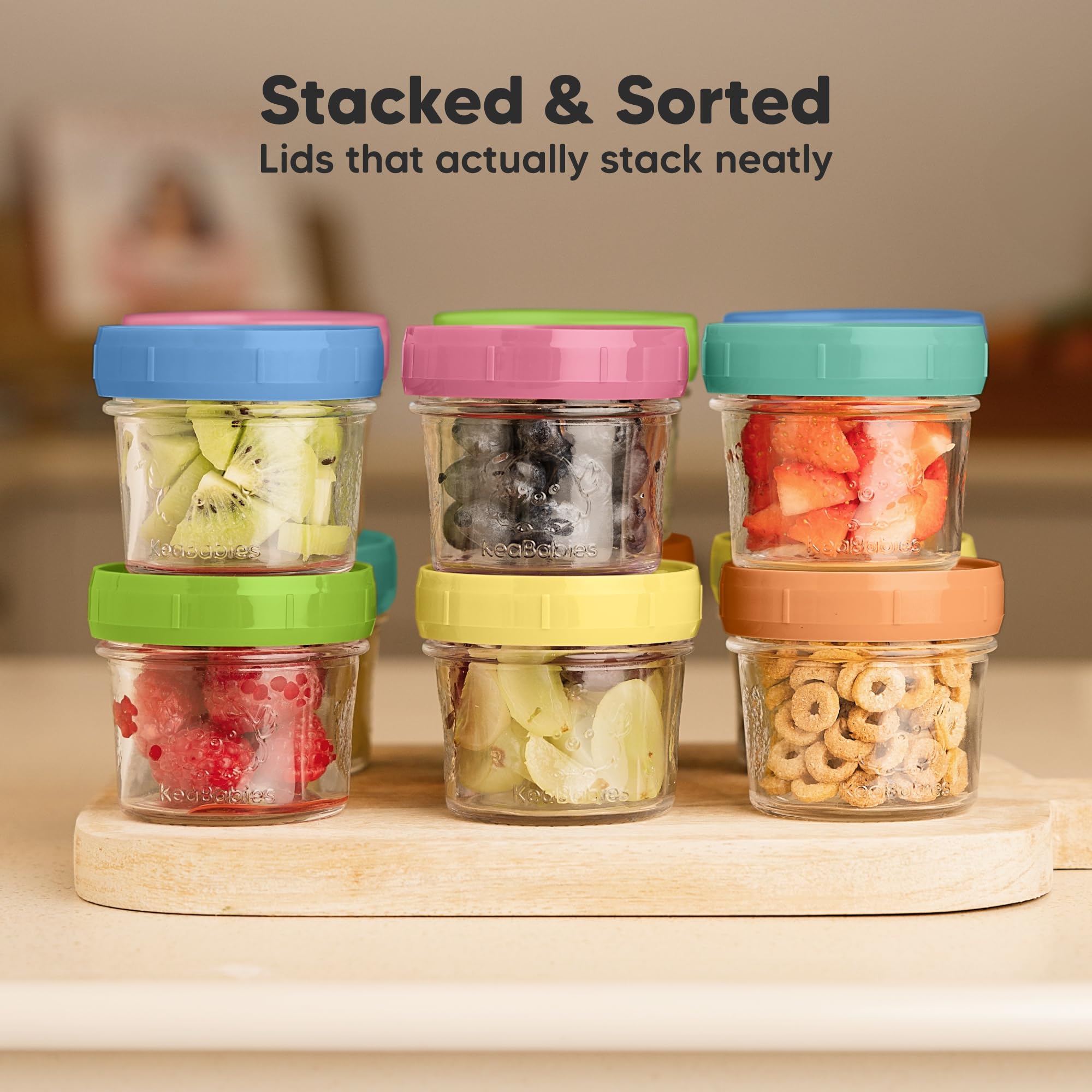 KeaBabies 12pk 4oz Glass Baby Food Containers with Lids, Leak-Proof (Kea)