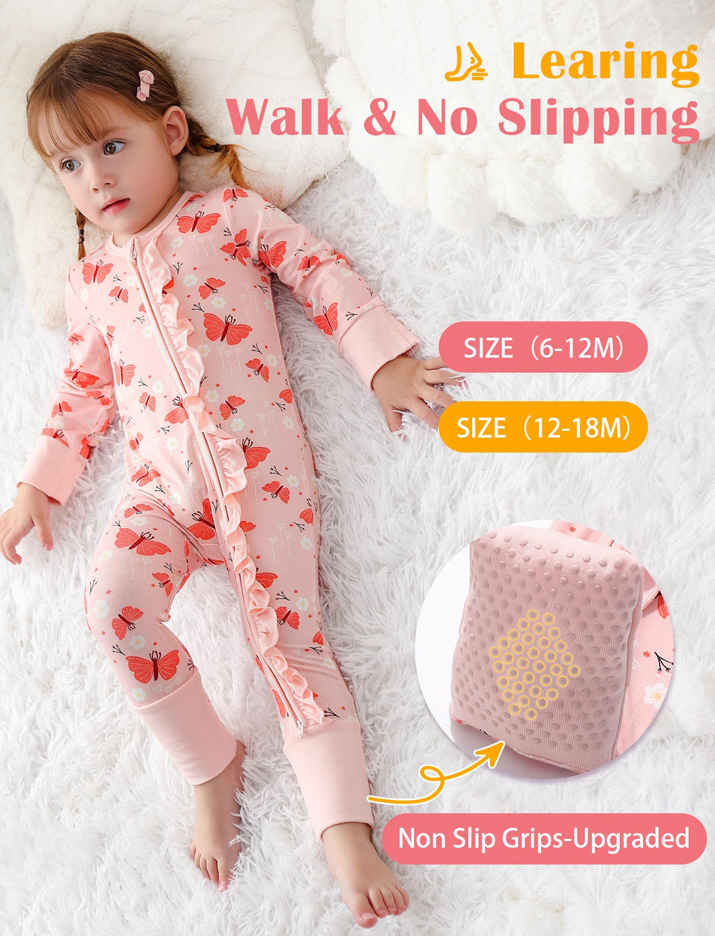 JunNeng Baby Girl Viscose from Bamboo Sleeper Pajamas with Mitten Cuffs 6-12M
