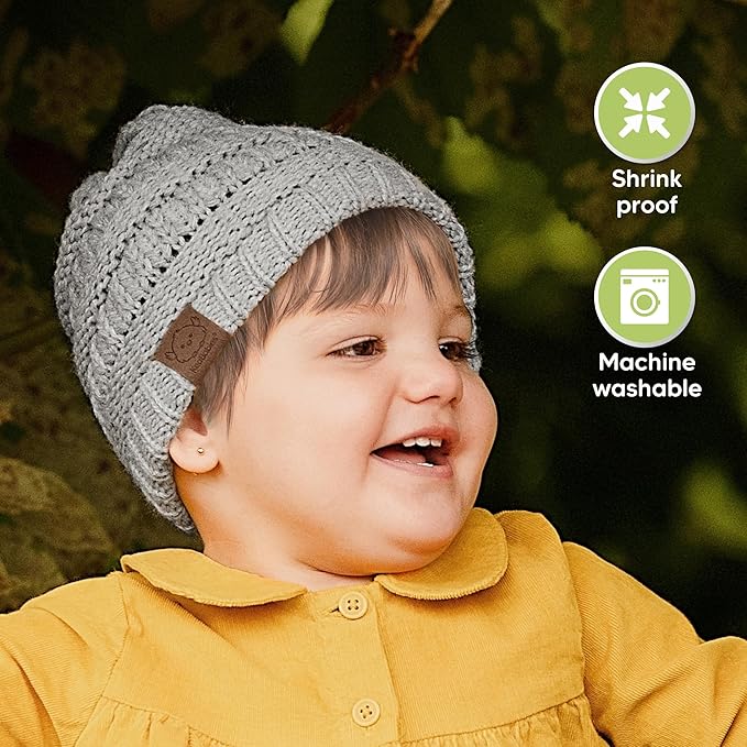 3-Pack Baby Beanies for Boys, Girls - Stretchy Knit Baby Hats, Cute Newborn & Toddler Winter Hat, Soft & Warm Infant Beanie 6-36 Months (Sweet Pea, M)
