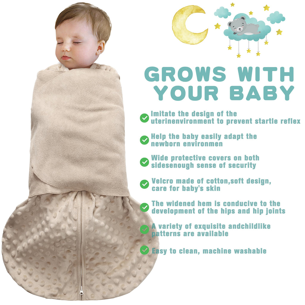 BSTOPPT Fleece Newborn Sleep Sack Baby Swaddle,3-Way Adjustable Wearable Blanket,2 Pack Fleece Swaddling sleeping bag TOG 2.0， (Brown & Dark Green, 6-12 Months)