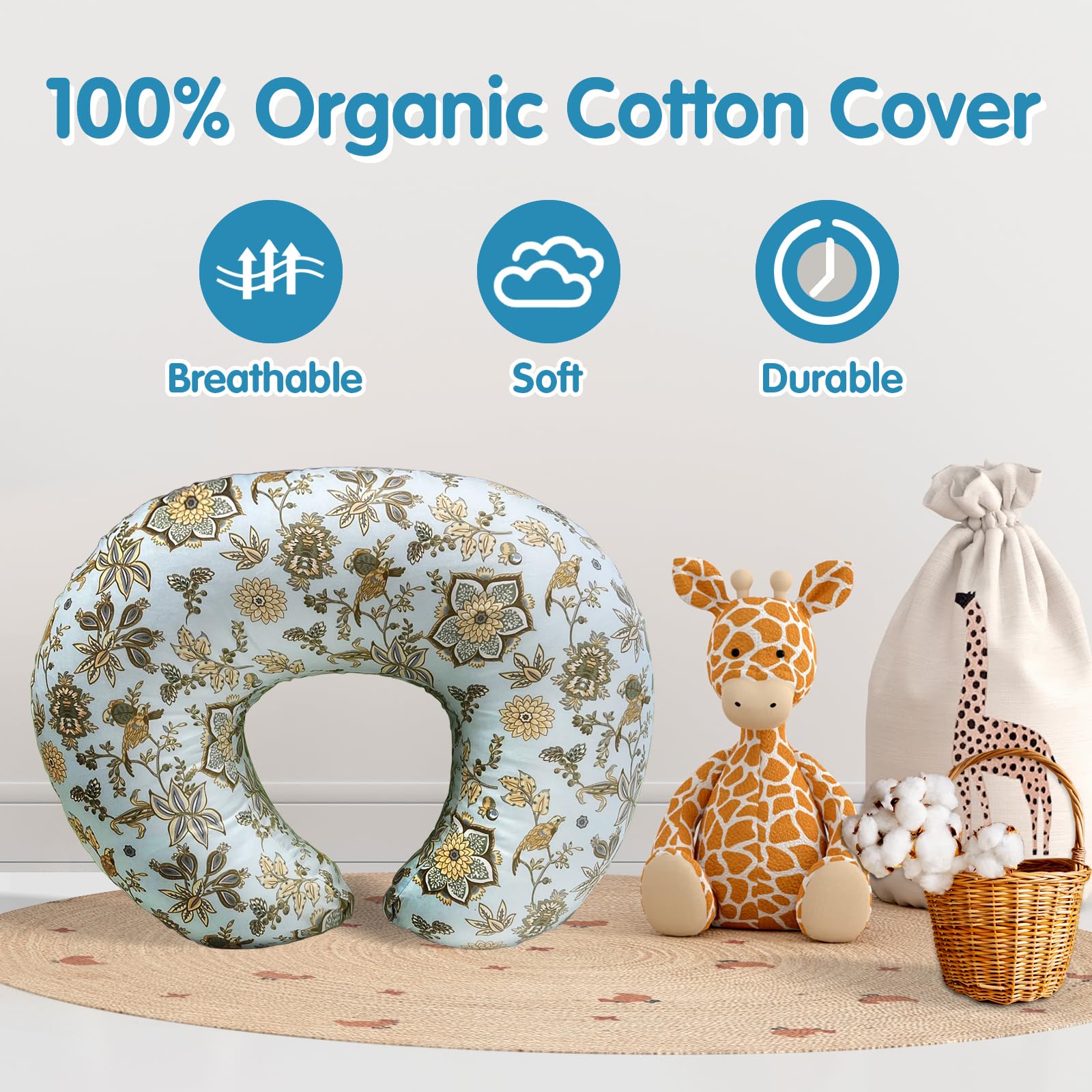 x-vesolje Nursing Pillow, Breastfeeding Pillow with Removable Cover, Ergonomic Breast Feeding Pillow, Baby Feeding Support Pillow for Mom Easier Breastfeeding- Original Size/Boho Garden