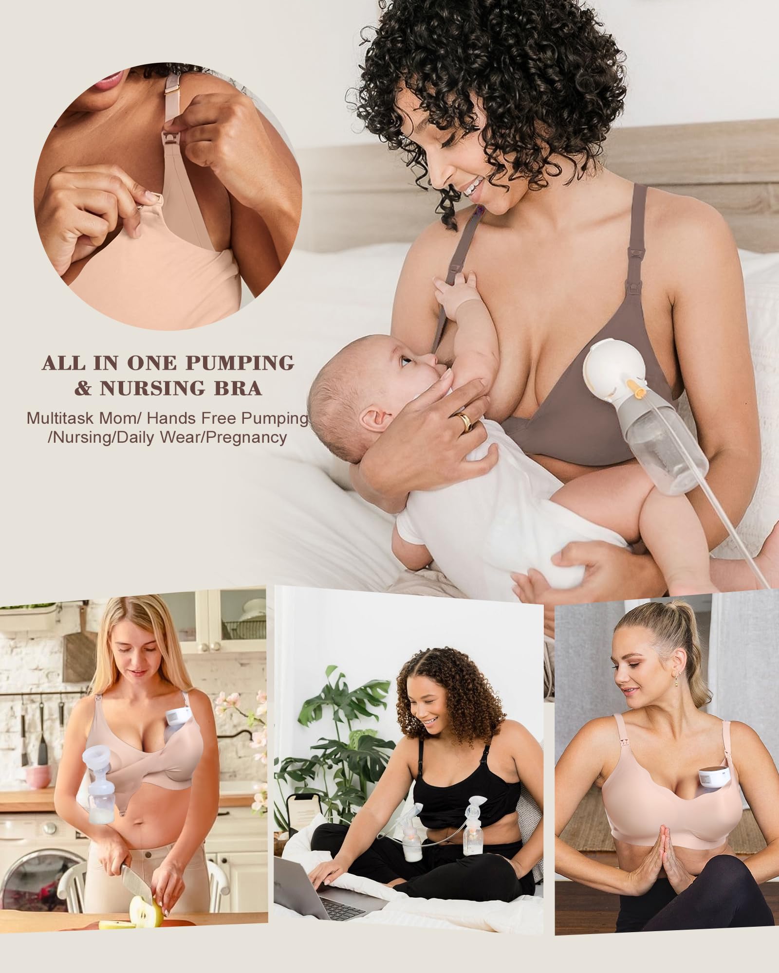 As Fairy Wireless Seamless Pumping Bra Hands Free Nursing Bra Wirefree Comfort Wearable Breast Pump Bras (Nude M Plus)