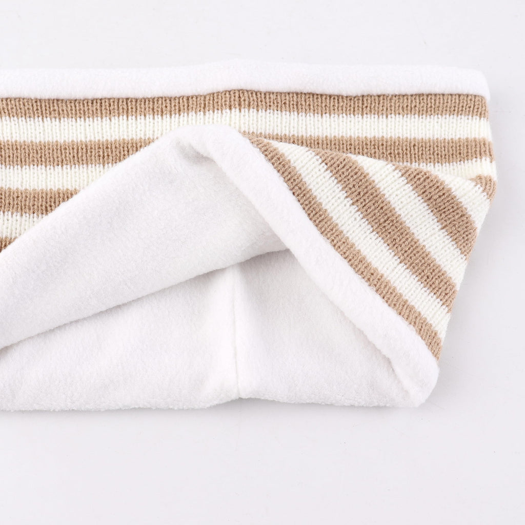 LANGZHEN Toddler Kids Infant Winter Hat,Earflap Knit Warm Cap Fleece Lined Beanie for Baby Boys Girls (Bear -Beige Stripe+Neck Gaiter Stripe, 2-4 T)