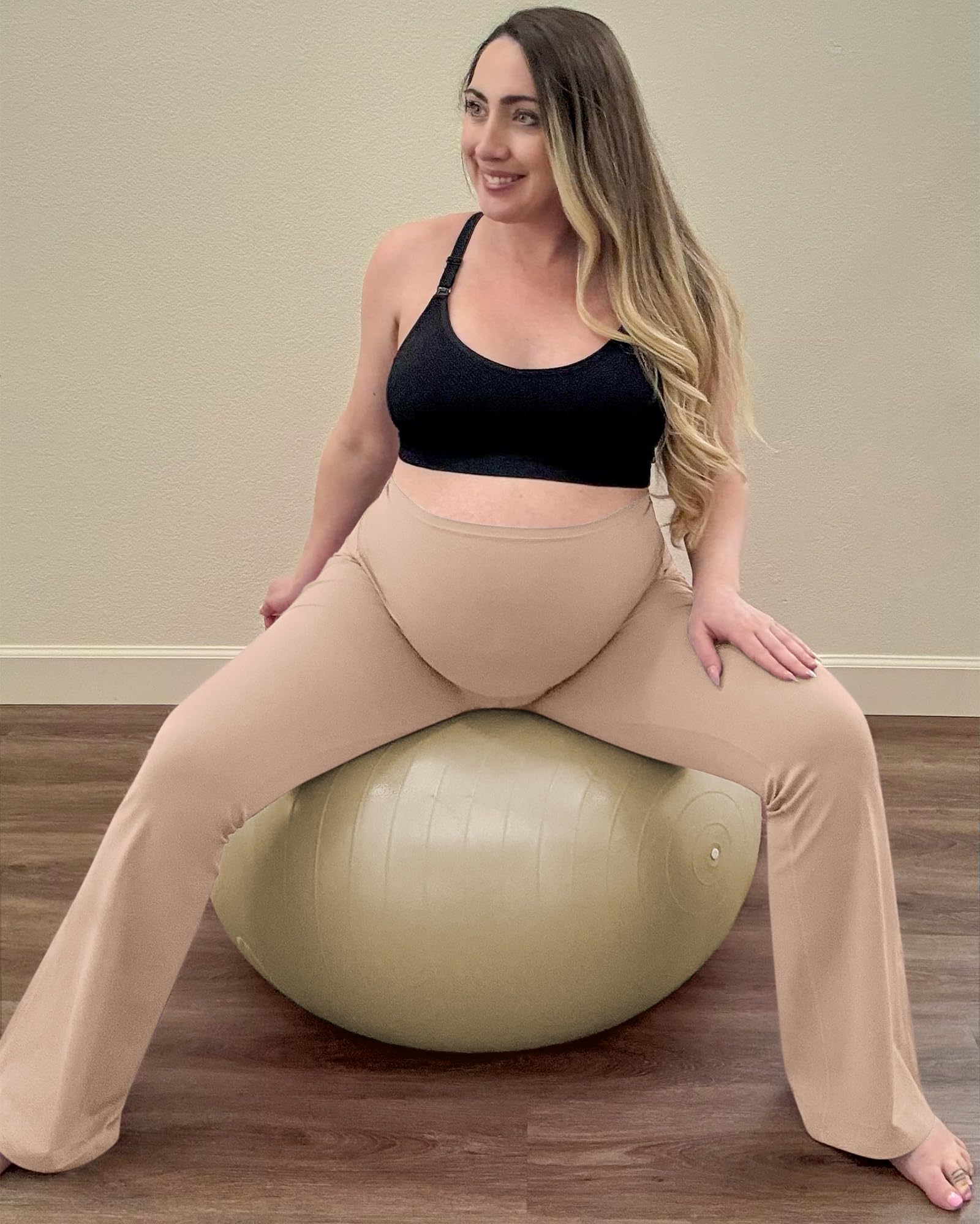 G4Free Maternity Flare Leggings Pregnancy Outfits for Work,Toffee,L,Tall