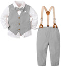 SANGTREE Boys Cotton Linen Formal Suit Linen Grey-1 3-9 Months=Tag 60
