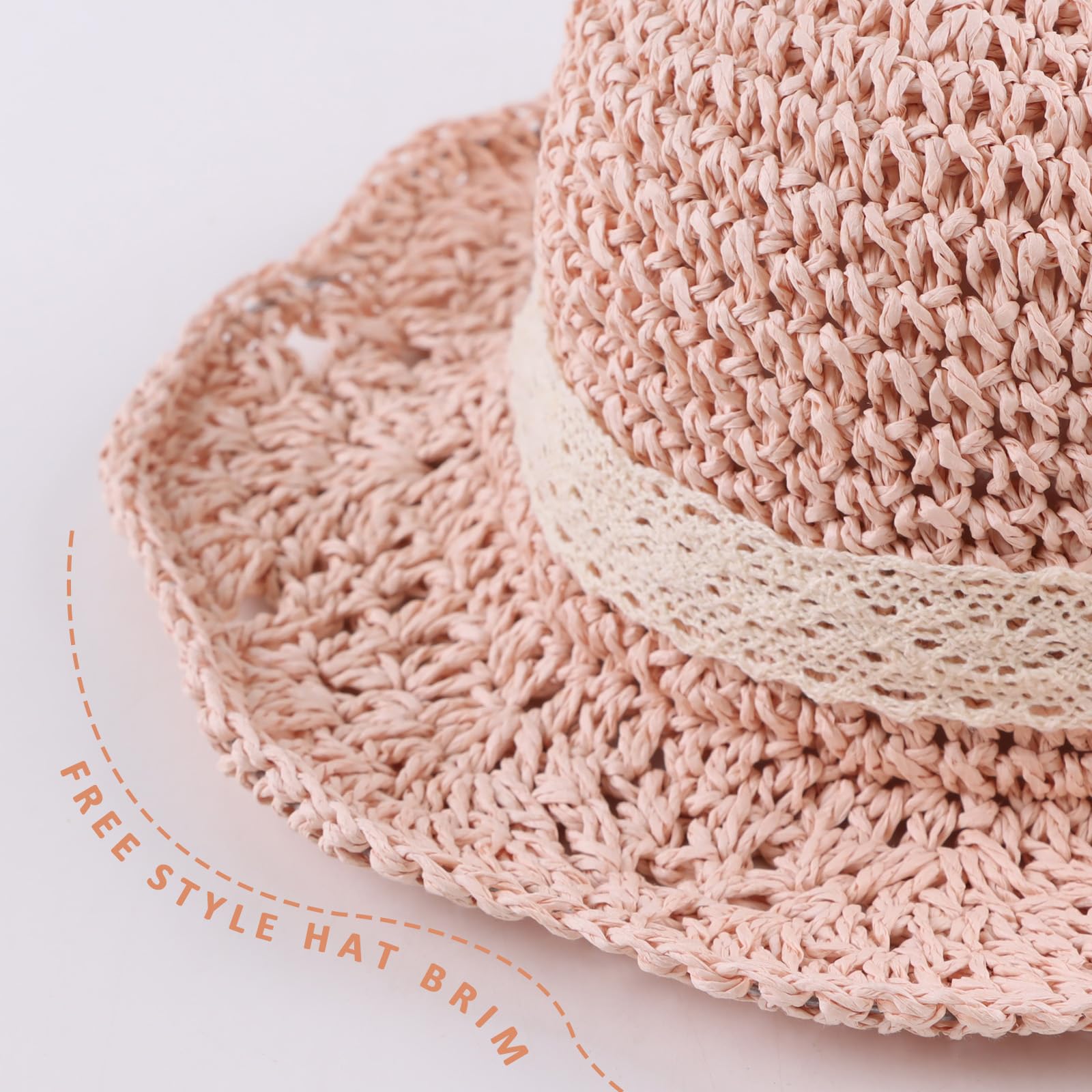 JANGANNSA Baby Girl Straw Hat Outdoor Baby Sun Protection Hats Summer Bowknot Beach Cap for Infant Toddler Girls(Lace Bow-Pink,2-5 Years)