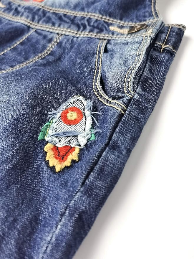 KIDSCOOL SPACE Baby Little Kids Cute Denim Embroidered Fashion Jean Overalls
