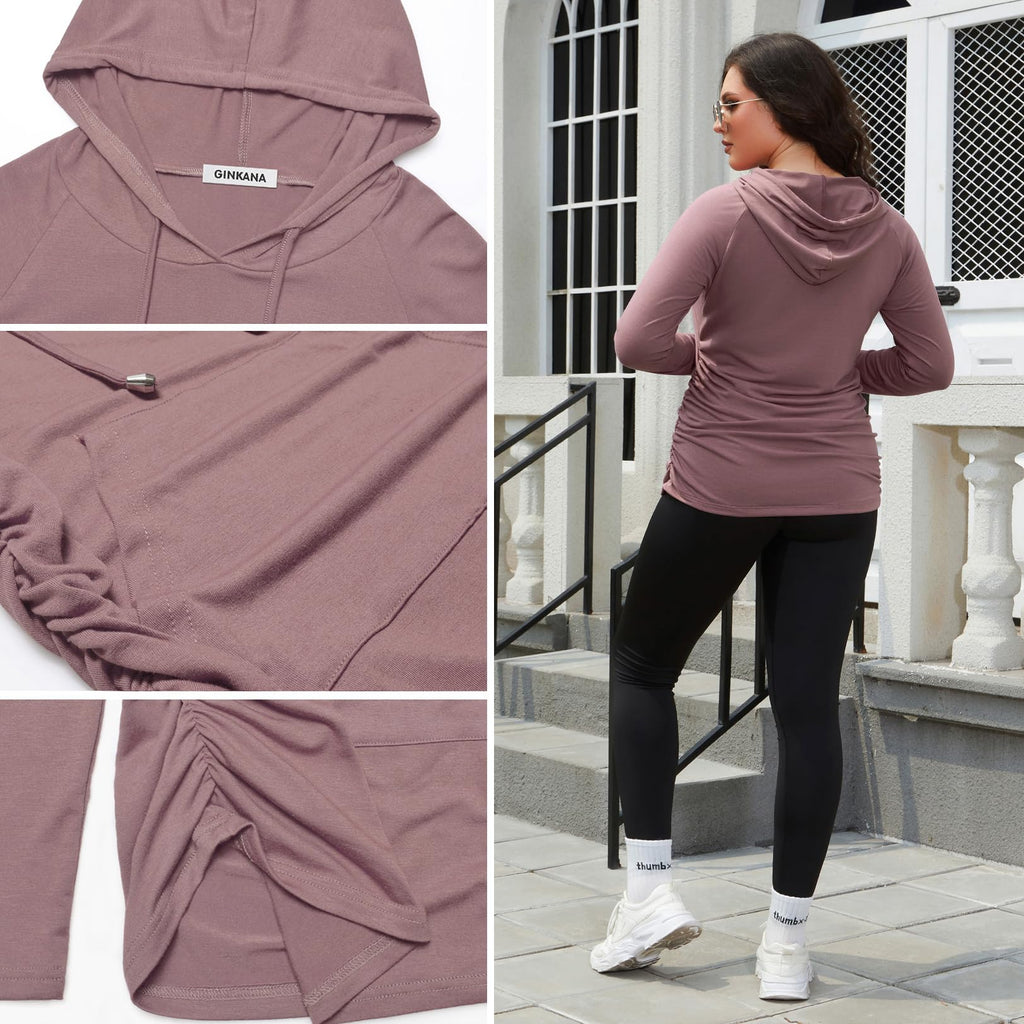 GINKANA Maternity Casual Hoodie Long Sleeve Tops with Pocket Drawstring Maternity Lighthweight Sweatshirt,Mauve,M