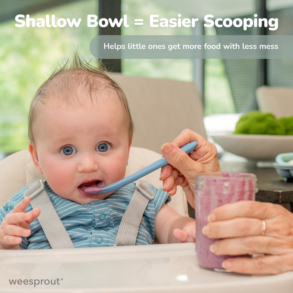 WeeSprout Silicone Baby Spoons - First Stage Infant Feeding Utensils With Soft-Tip, Bendable Kitchenware for Parent & Self-Feeding, Ultra-Durable, Dishwasher Safe, Travel Case, Set of 3