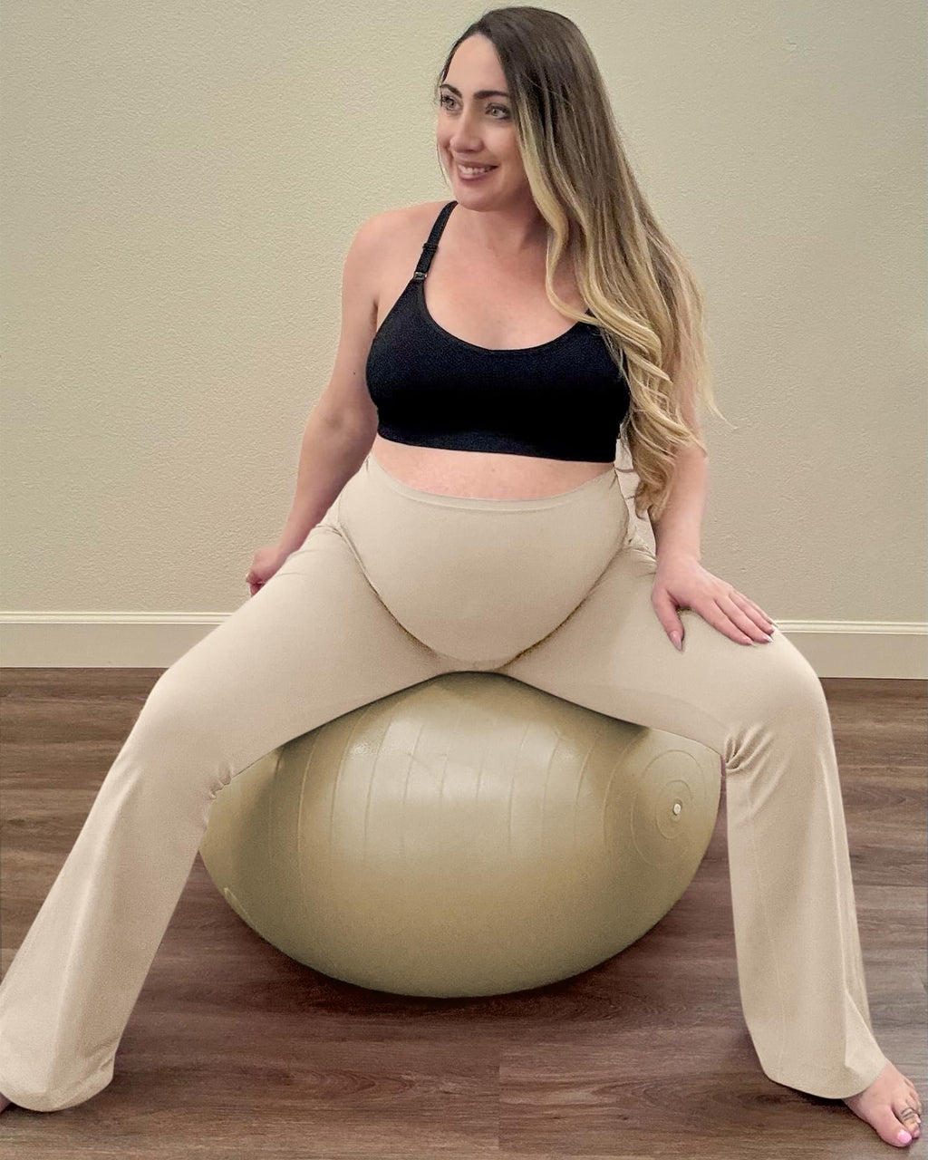 G4Free Maternity Flare Leggings Pregnancy Clothes,Light Khaki,S,Regular