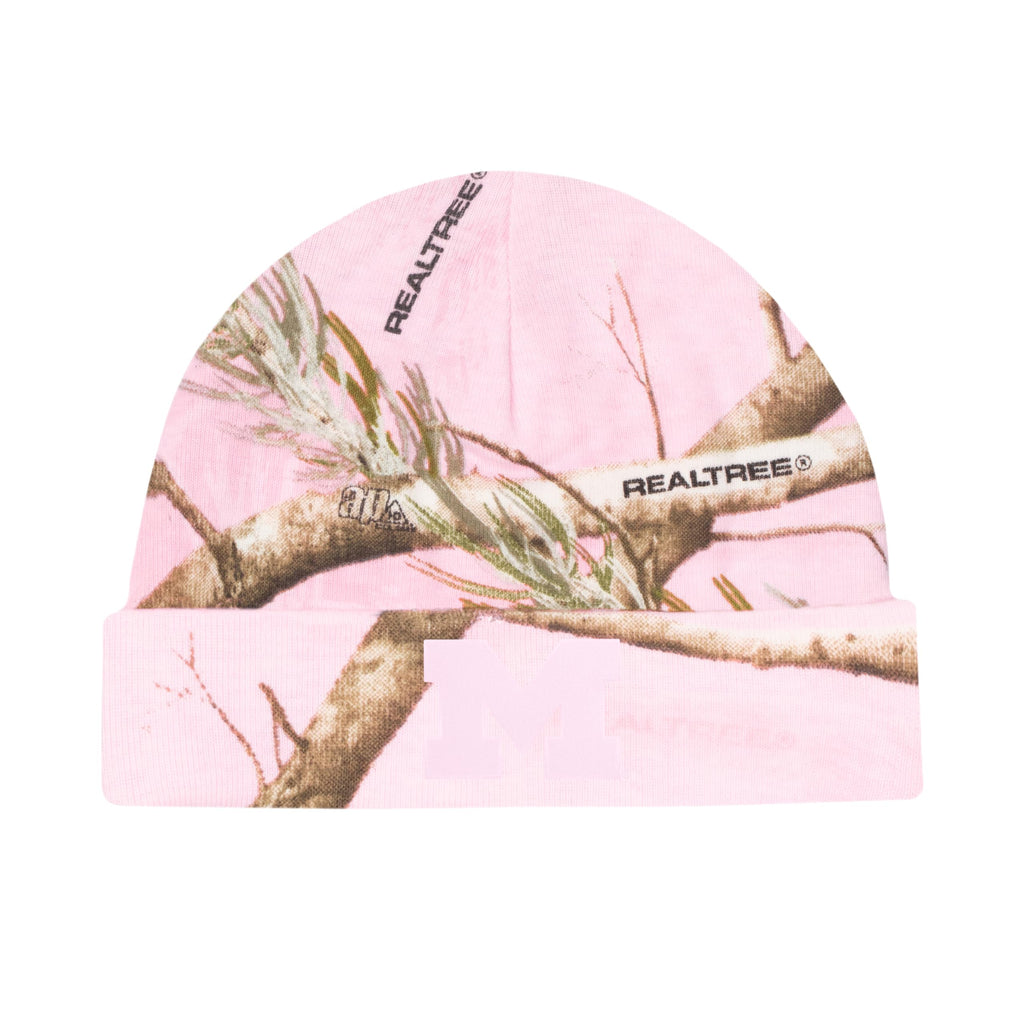 College Baby Knit Cap Michigan Wolverines Logo - Pink/Camo - Newborn