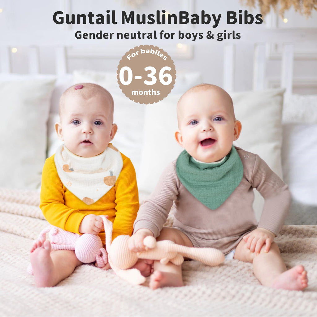 GUNTAIL Magnetic Bandana Drool Bibs 6-pack - Magnetic Closure Baby Bibs - Safe, Easy, Chic Teething Bib (Nature)