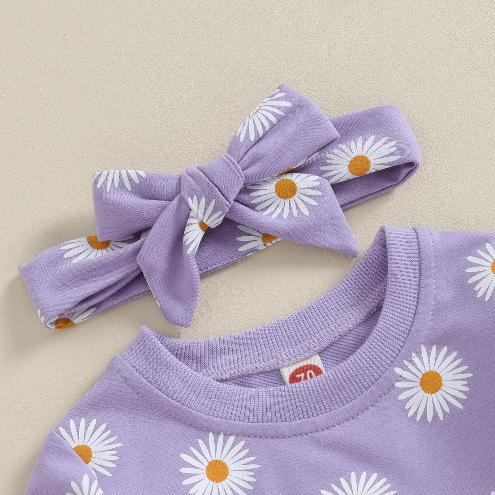 CIYCUIT 3Pcs Baby Girl Fall Outfits Daisy Sweatshirt + Pants + Headband Infant Fall Winter Clothes Purple 6-12 Months