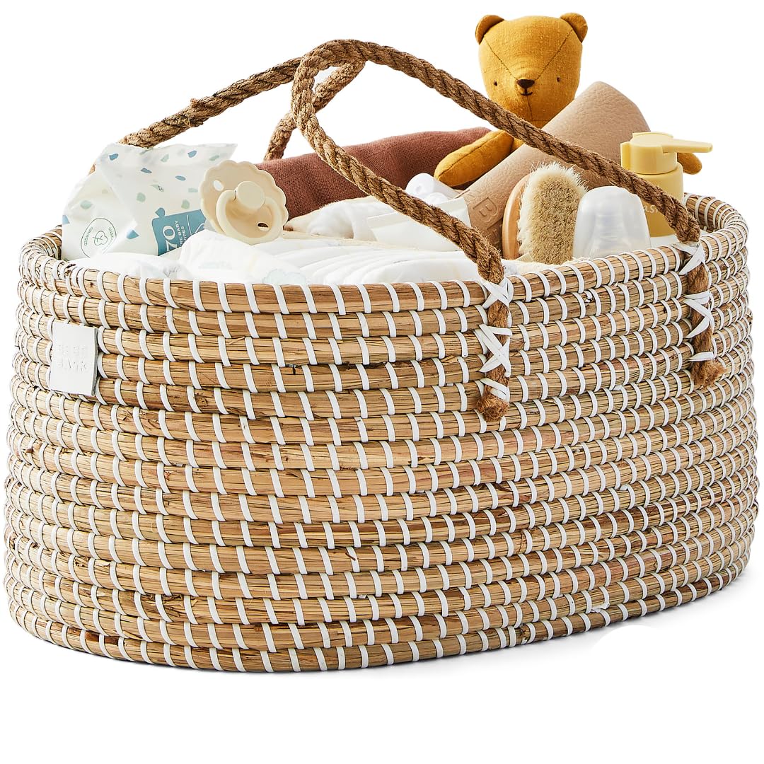 BEBE BASK Premium Baby Diaper Caddy Organizer - Basket With Cotton Divider