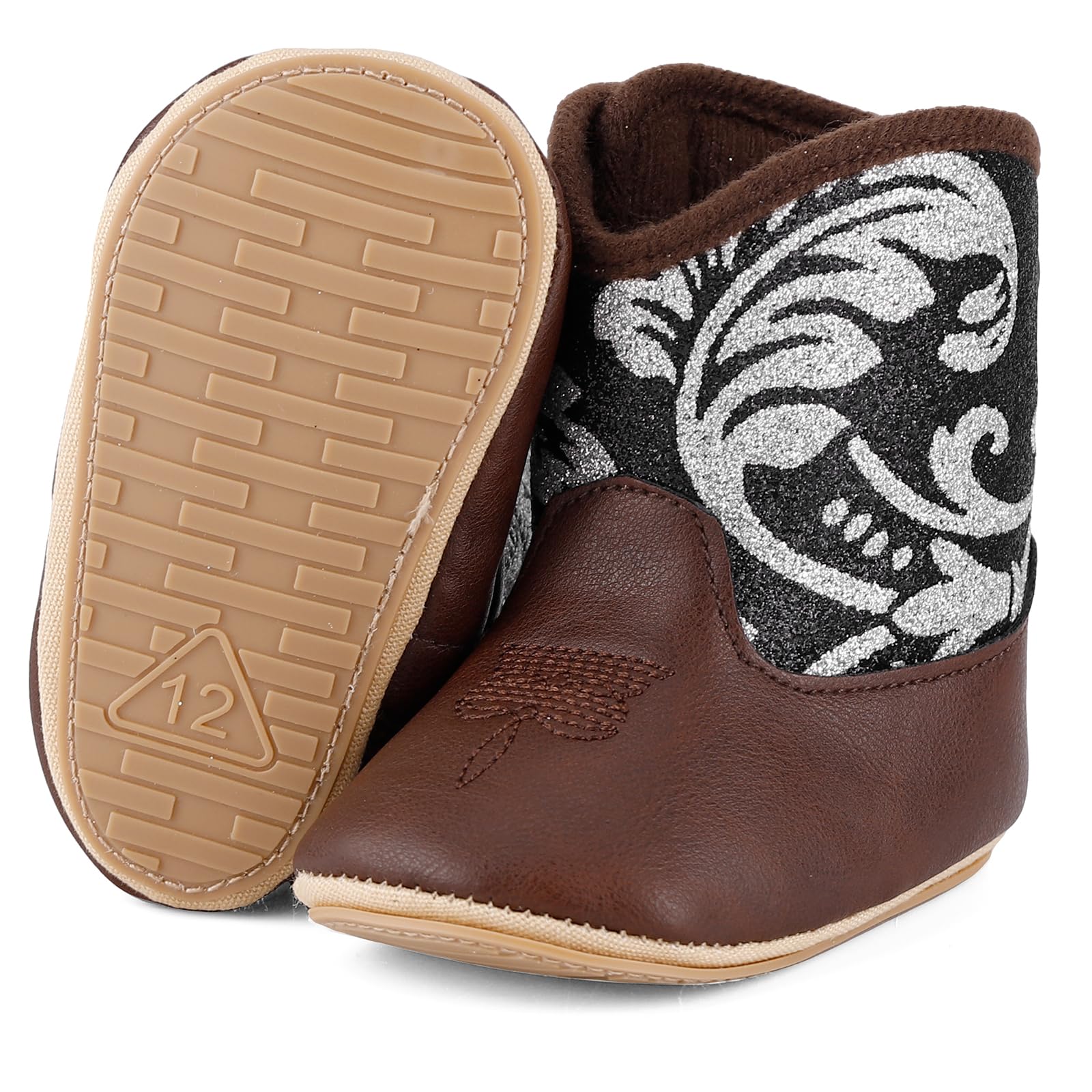 MK MATT KEELY Leather Western Boots Cowboy Bootie Soft Sole Non-Slip Crib Shoes for Baby Infant Toddler Girls Boys Newborn