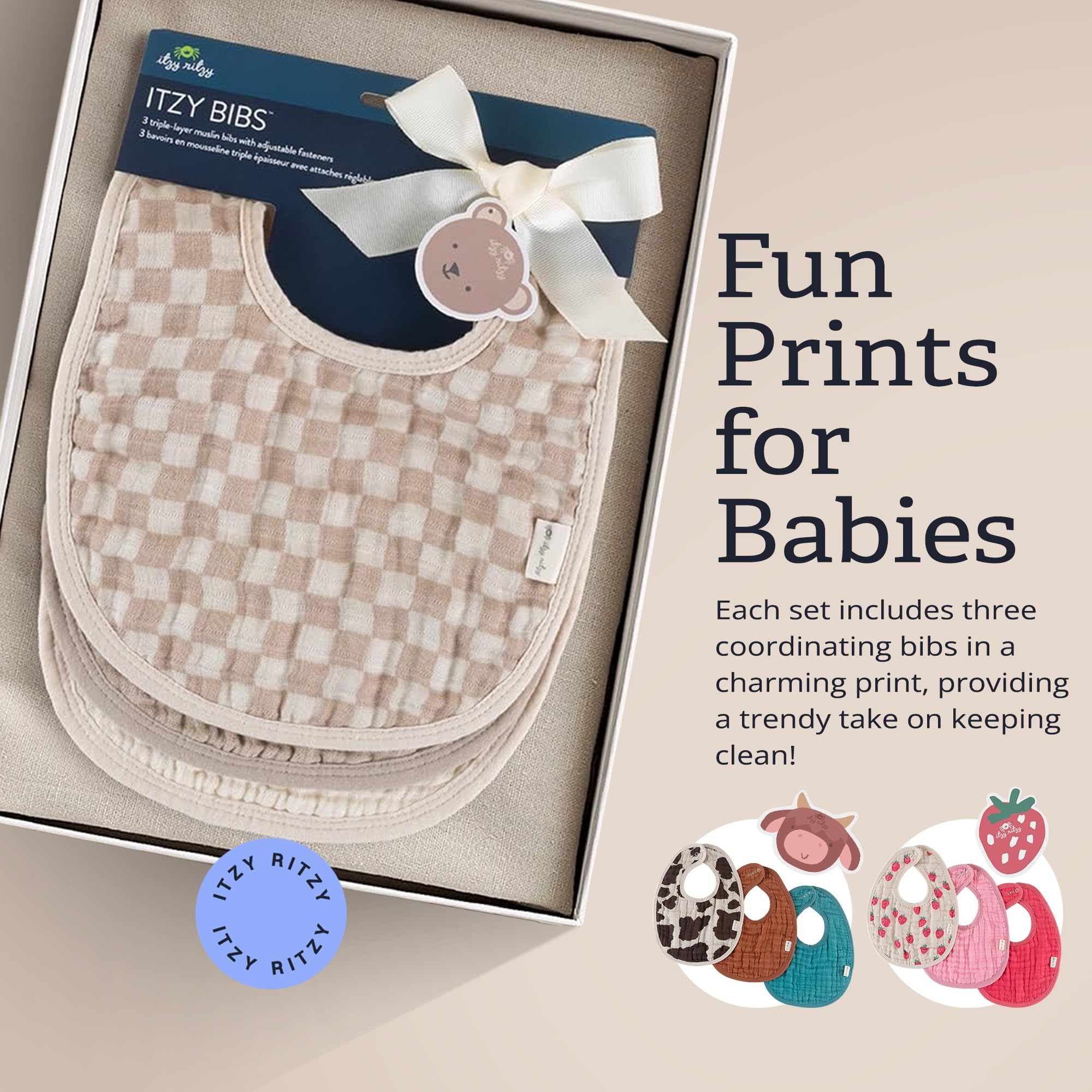 Itzy Ritzy Baby Bibs Set of 3, Ultra-Soft Cotton Muslin Bibs (Checkerboard)
