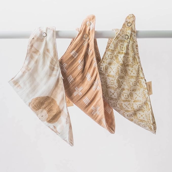 Crane Baby Soft Muslin Bandana Bibs for Boys & Girls, Safari Animal Baby Bibs, Adjustable Absorbent Burp Bandana Set, Pack of 3