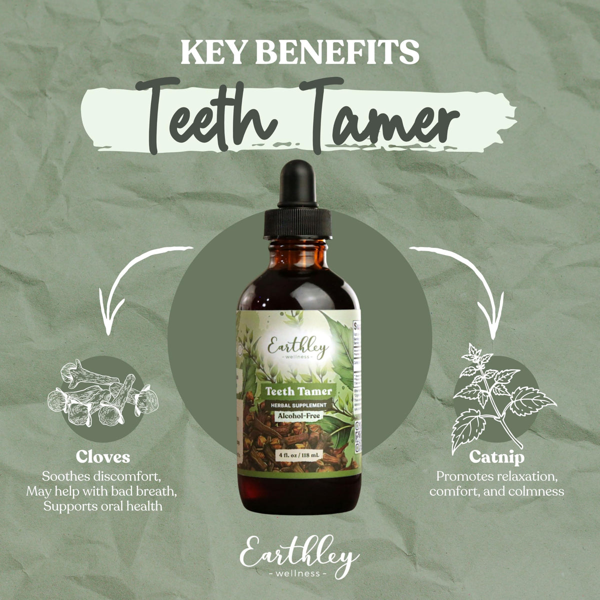Earthley Wellness Teeth Tamer, Teething Relief for Babies & Kids, Organic Herbal Formula, 3 Month Supply (1.69 oz Glass,1,000 Drops)
