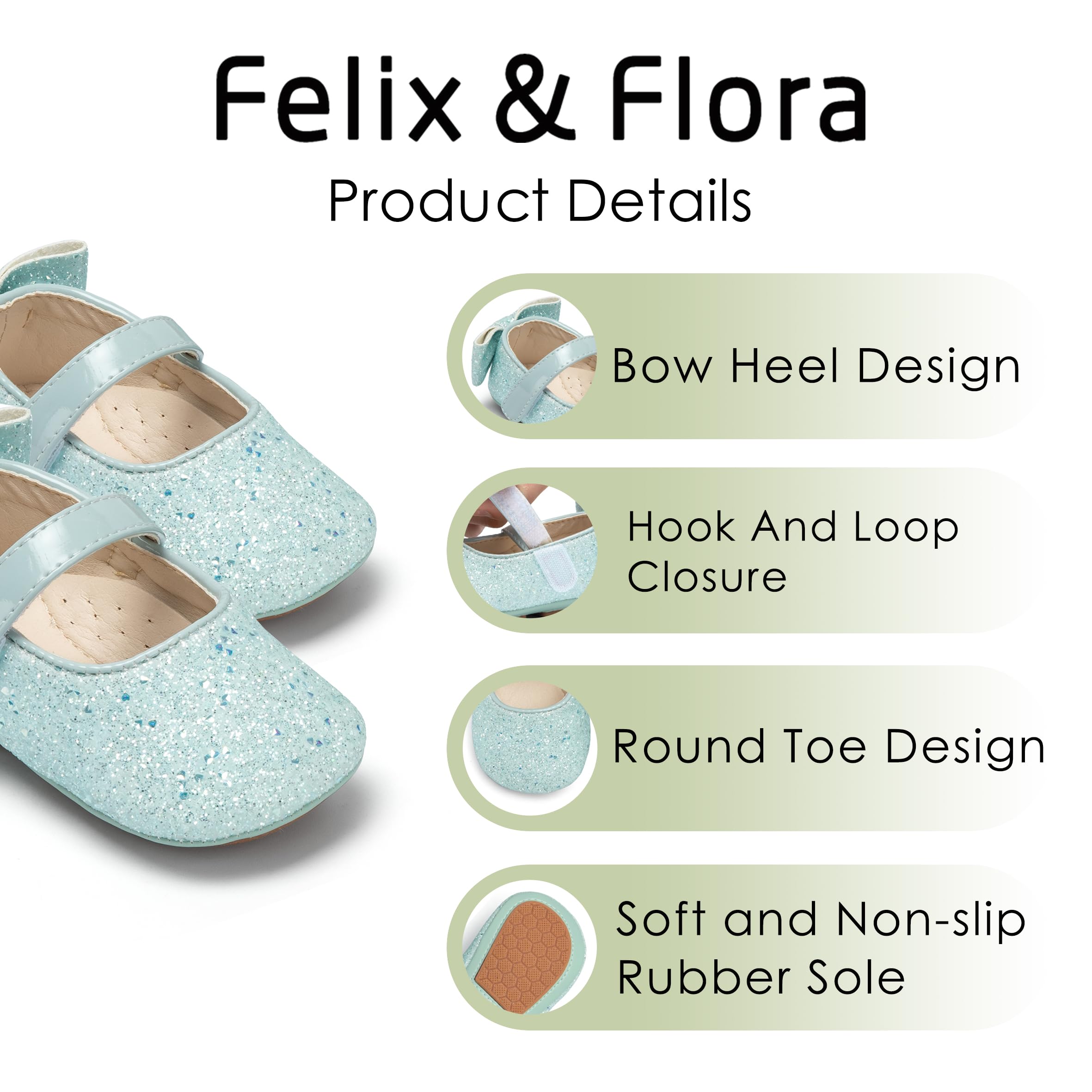 Felix & Flora Soft Sole Blue Baby Walking Shoes - Infant Moccasins Rubber Sole Crib Ballet Flats(Blue,12-18Months)