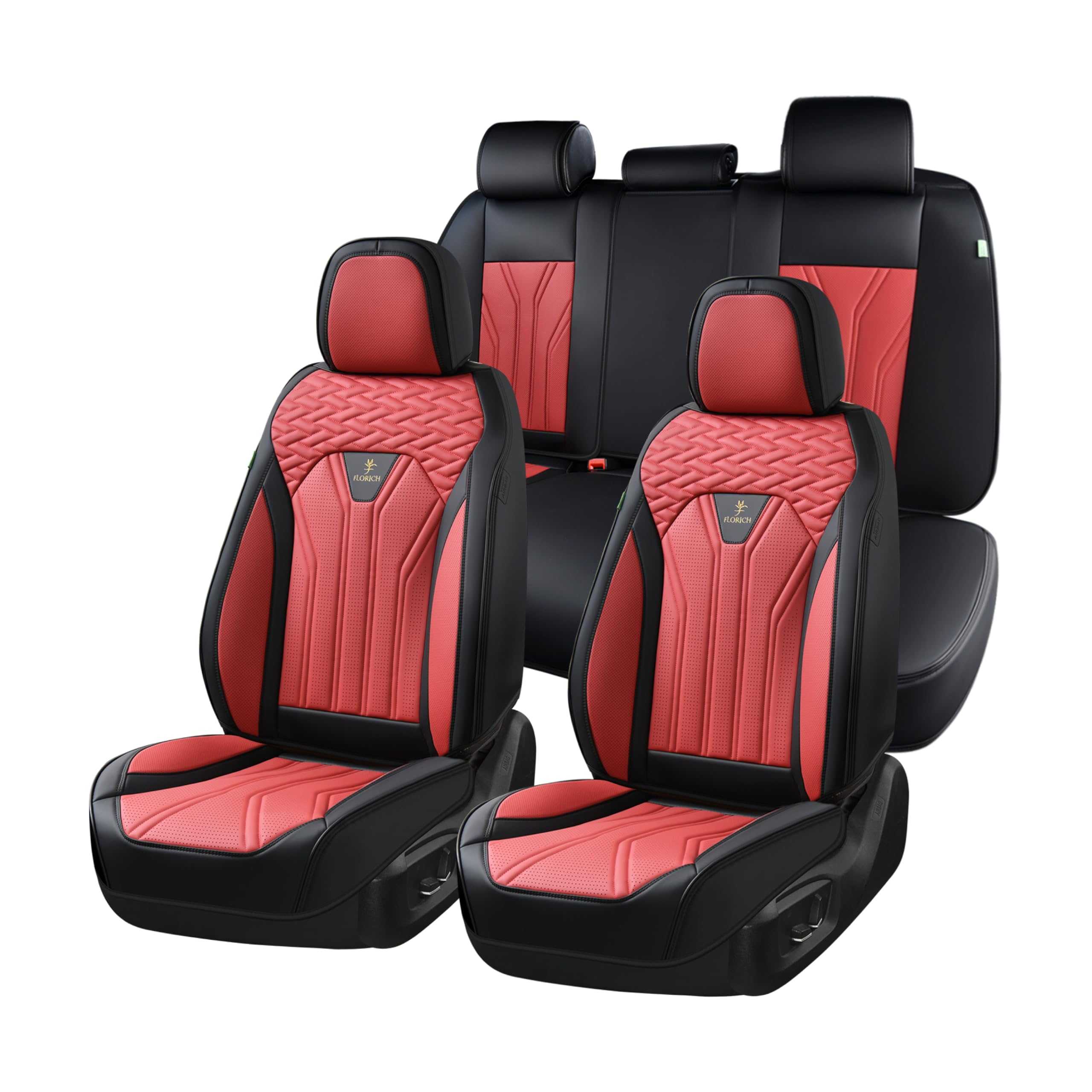 FLORICH Leather Seat Covers, Car Seat Covers Full Set, Car Seat Protectors 5 Seats, Automotive Seat Covers Driver Seat Covers Fit for Most Cars Trucks SUV-Black&Burgundy