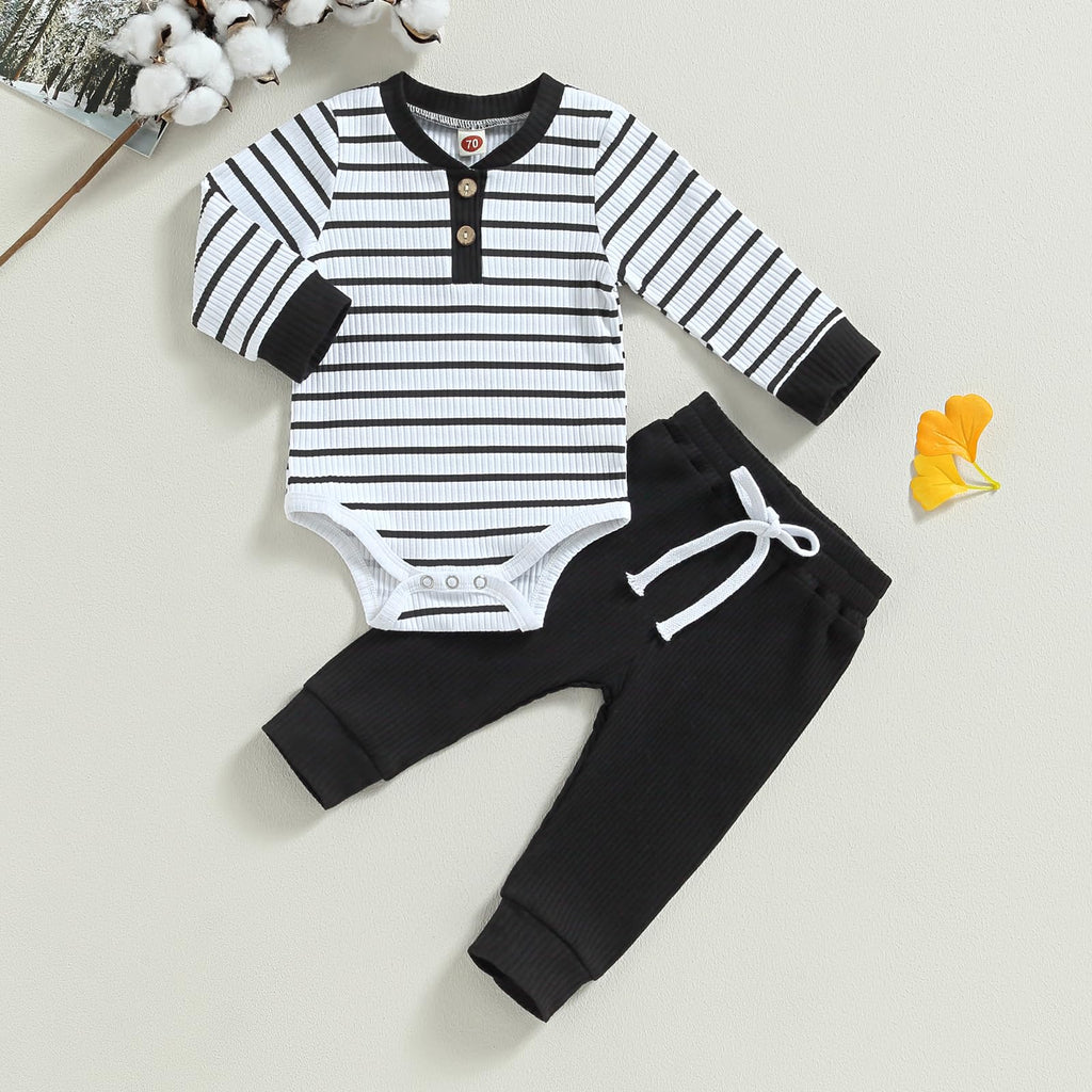 MA&BABY Newborn Baby Boy Clothes Ribbed Knit Long Sleeve Romper Pants Set