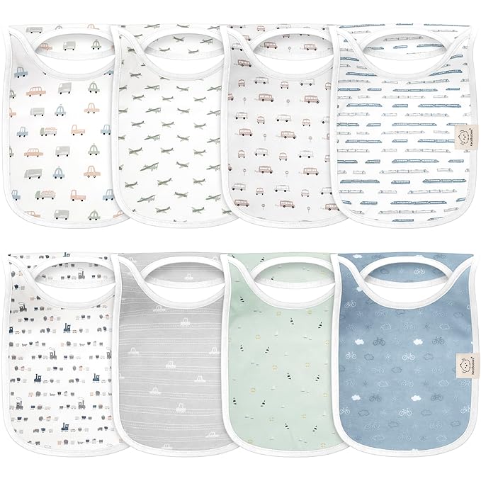 8-Pack Baby Bibs for Boys, Girls - Pullover Bibs for Drooling Teething Baby Girl & Boy Toddler, Newborn, Soft & Absorbent, Cute Colors, Large Torso Coverage Keep Infant Clean & Dry (Vessels)
