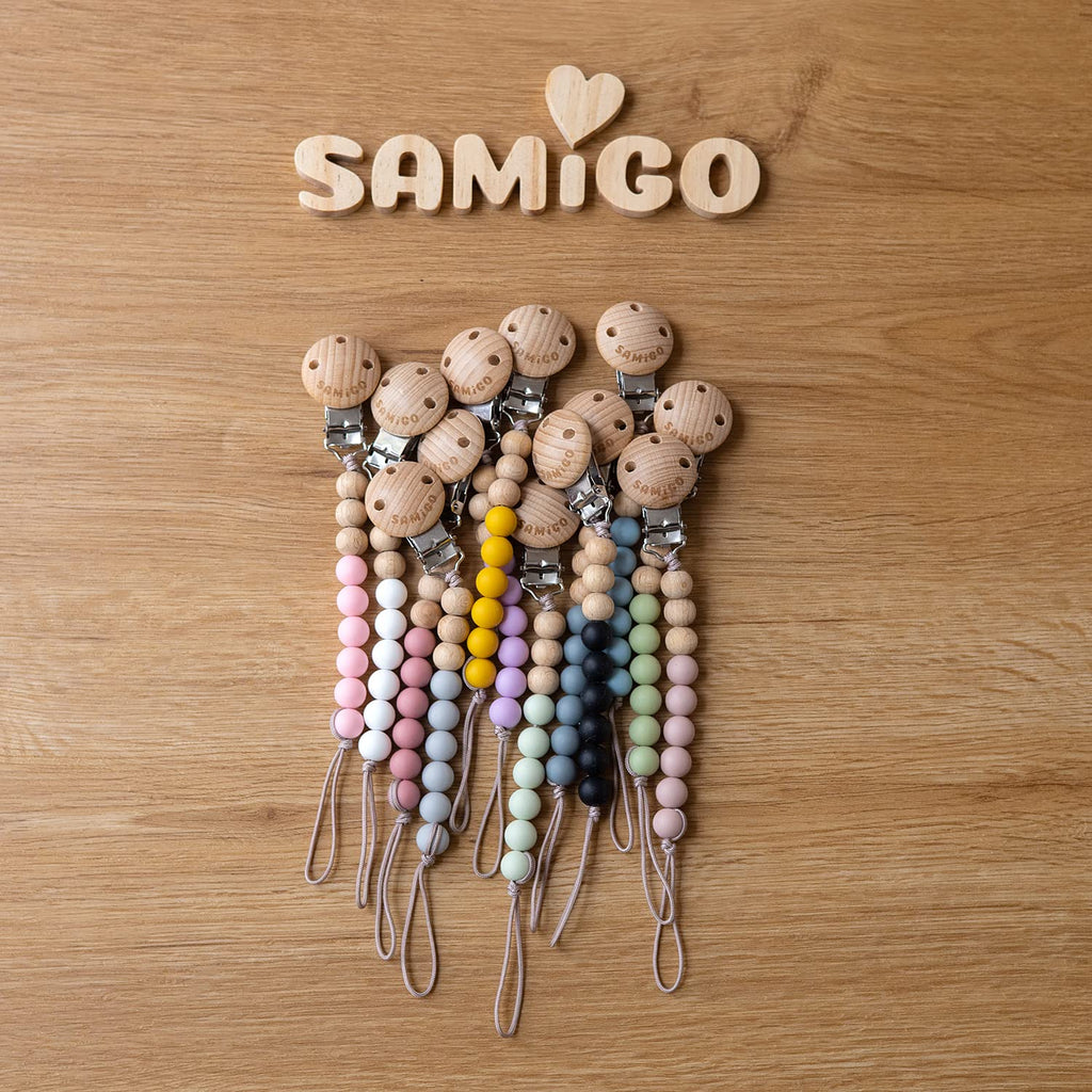 SAMiGO Pacifier Clips Holders Silicone Paci Binky Clips for Baby Boys and Girls - 2 Pack