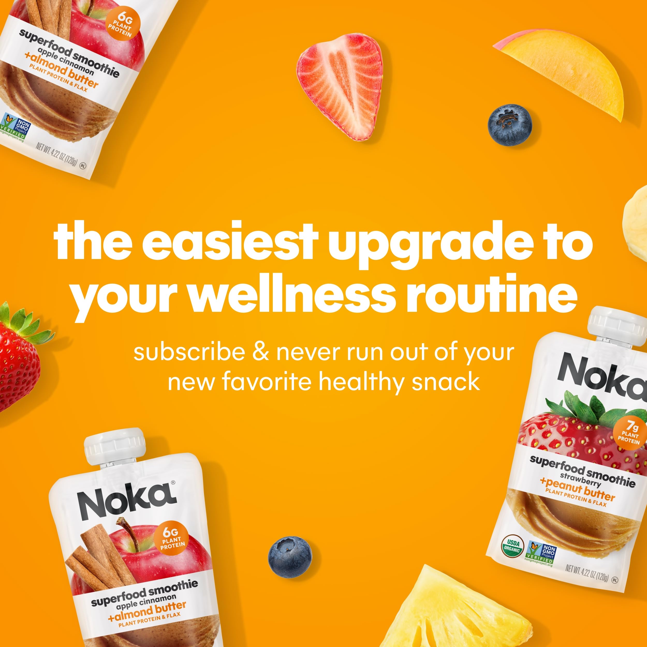 Noka Superfood Fruit Smoothie Pouches, Organic Applesauce Pouches with Apple, Cinnamon & Almond Butter, Healthy Snacks with Organic Fruits, Plant Protein, Fiber & Flax Seed, 4.22 oz (Pack of 12)