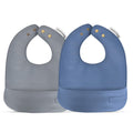Bleu La La Vegan Leather Easy Clean Baby Bibs with Pocket and Snaps for Infants 0-12 Months (Steel Blue + Grey)