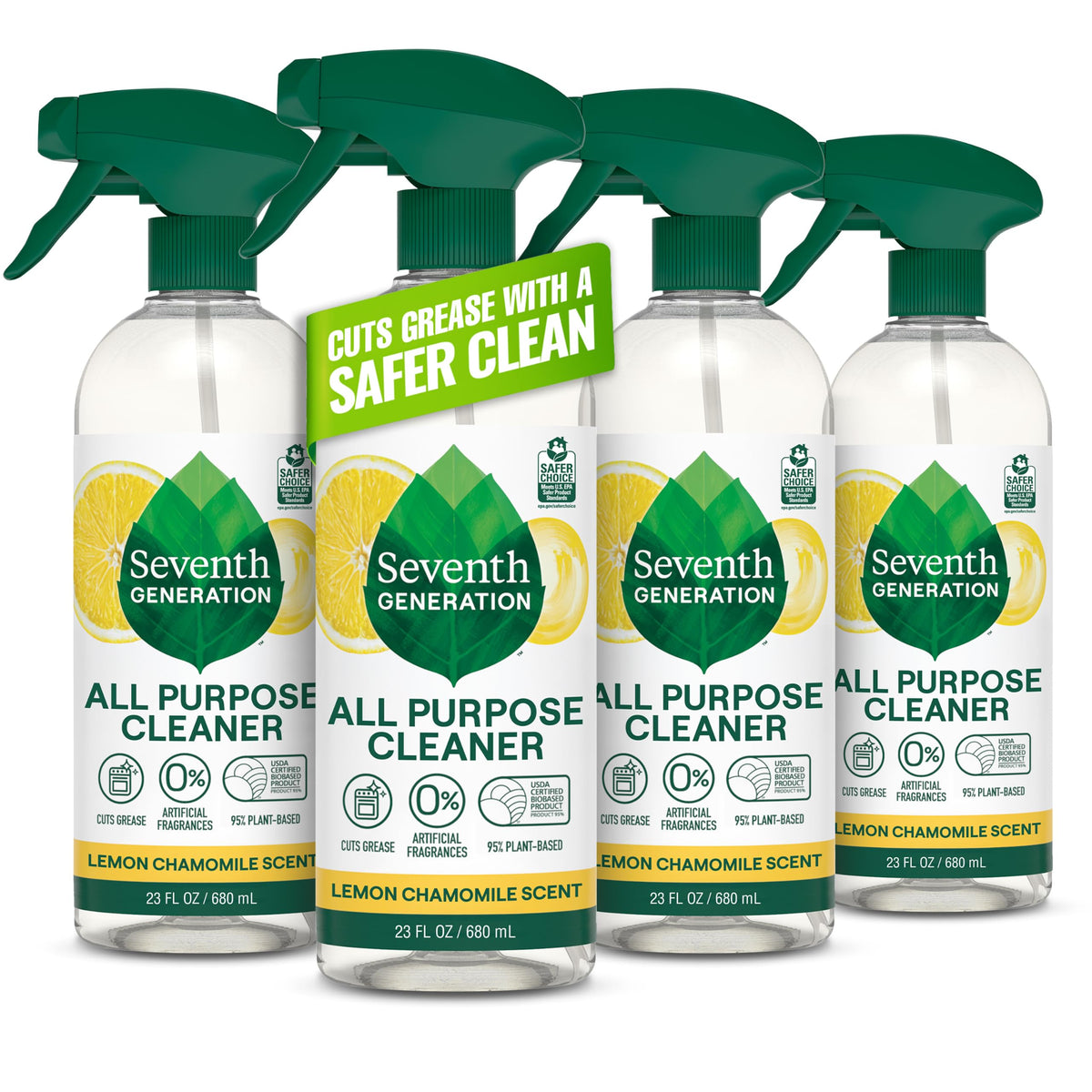 Seventh Generation All Purpose Cleaner Rejuvenating Yuzu Basil, For All Surfaces, 23 fl oz, Pack of 4