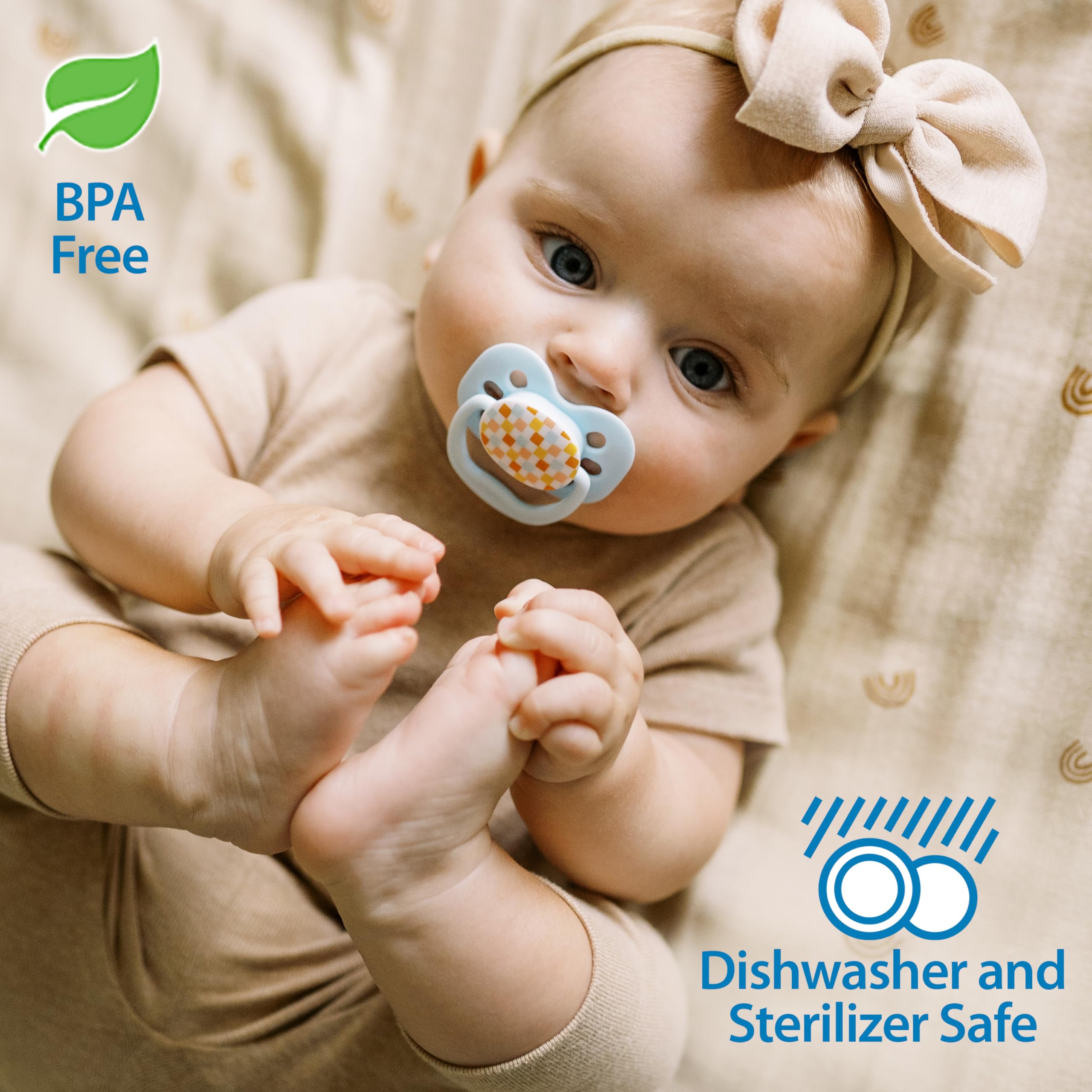 Dr. Brown's Advantage Baby Pacifier, Fully Symmetrical Soother with Soft Silicone Bulb, Lavender Love, 0-6m, BPA Free, 2 Pack