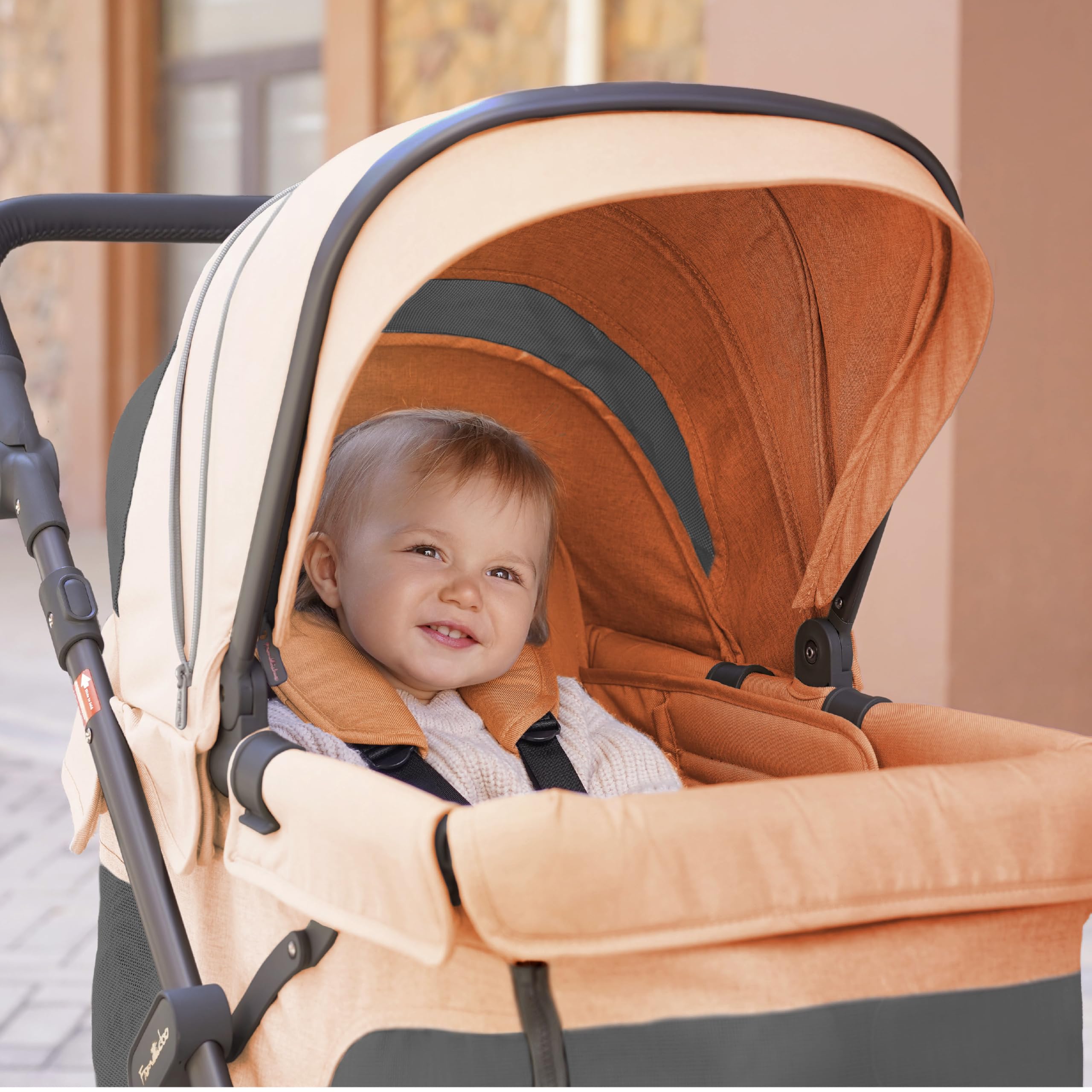 Familidoo Q1 Multi-Use Kids Wagon Stroller – Foldable, Lightweight & All-Terrain for Kids & Pets – 5-Point Safety Harness, Rain Cover & Compact Travel Design – Supports Up to 132 lbs (Burnt Orange)
